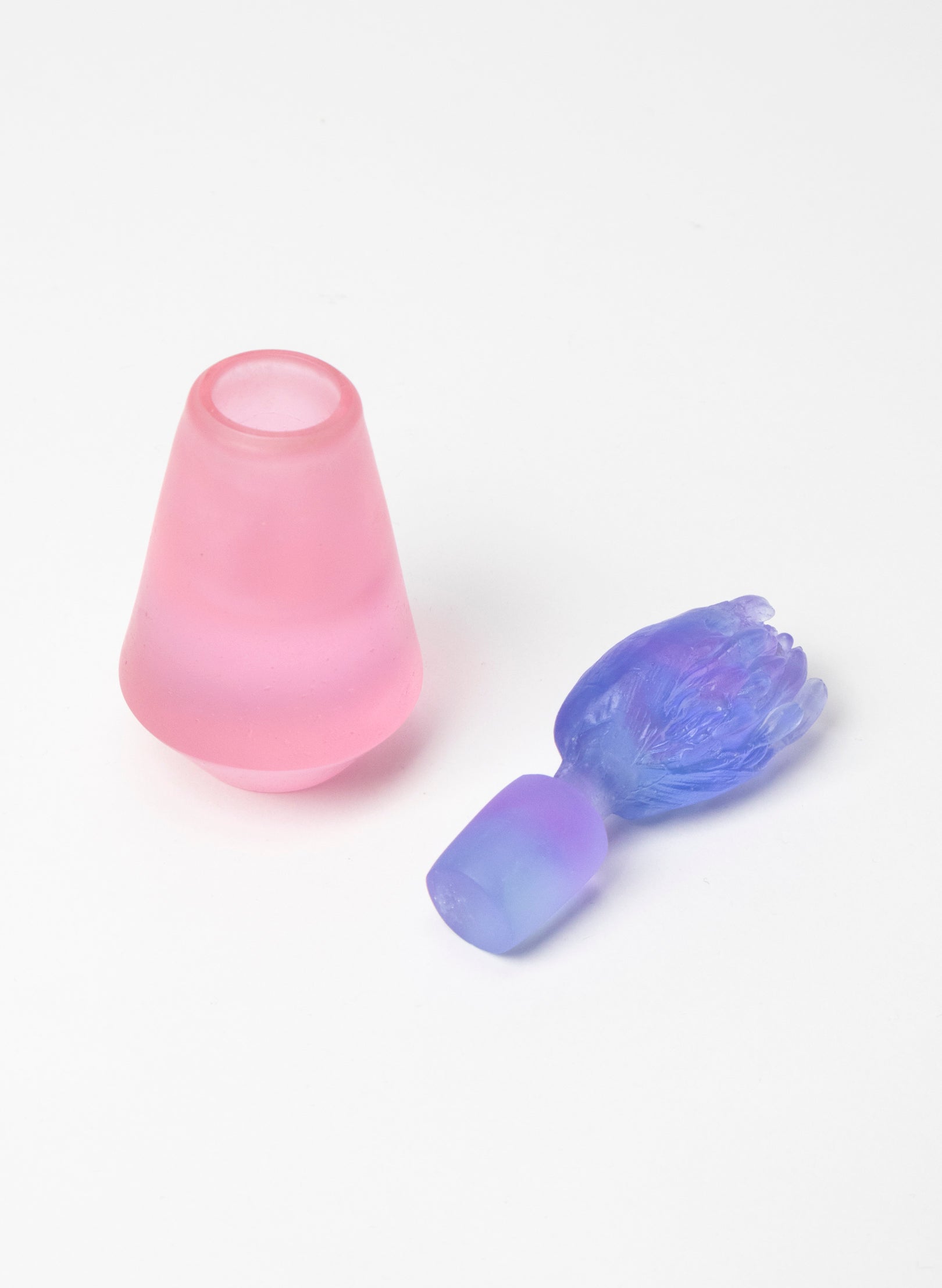 Purple Flowers and Pink Cast Glass Sculpture