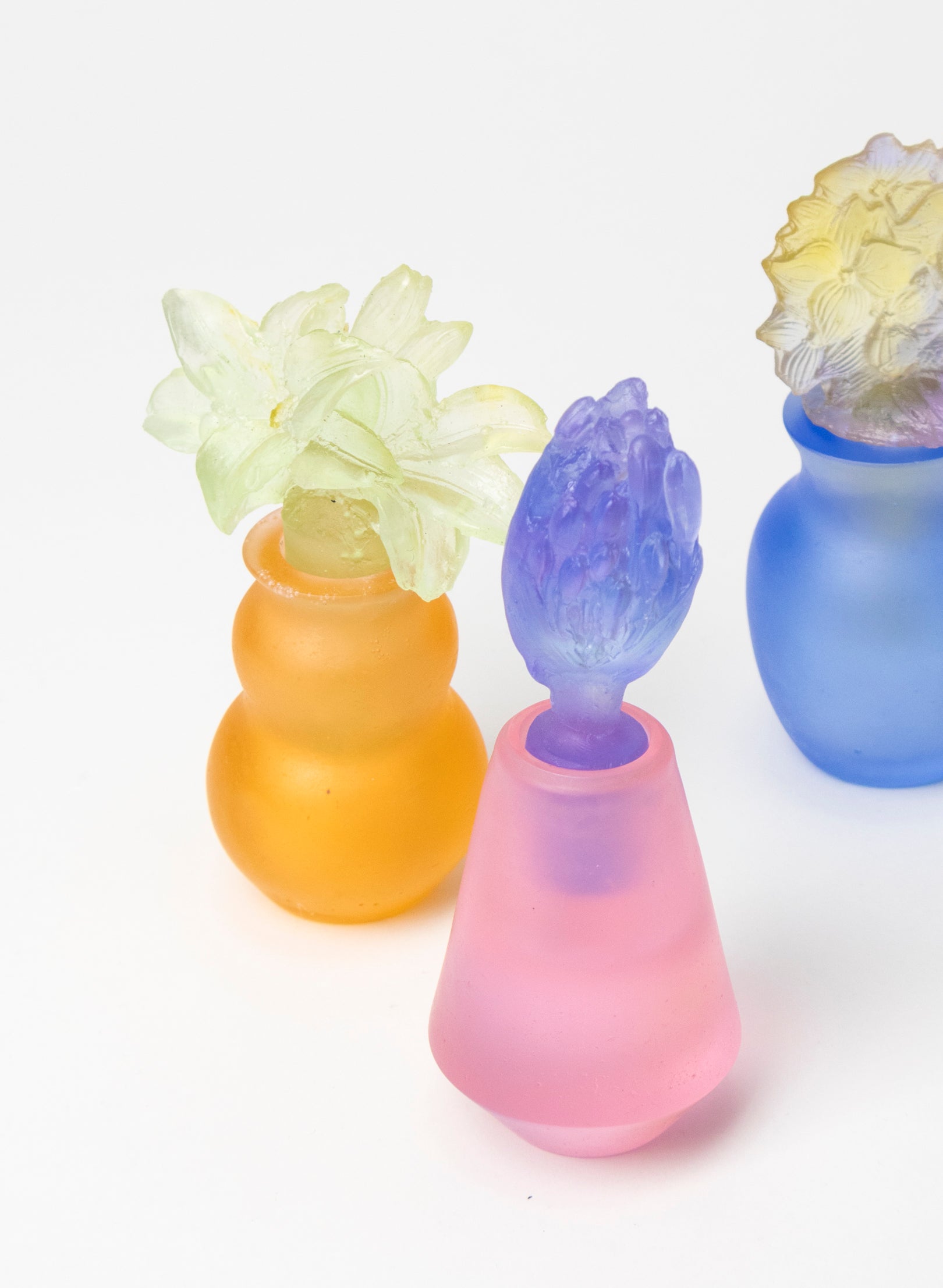 Purple Flowers and Pink Cast Glass Sculpture