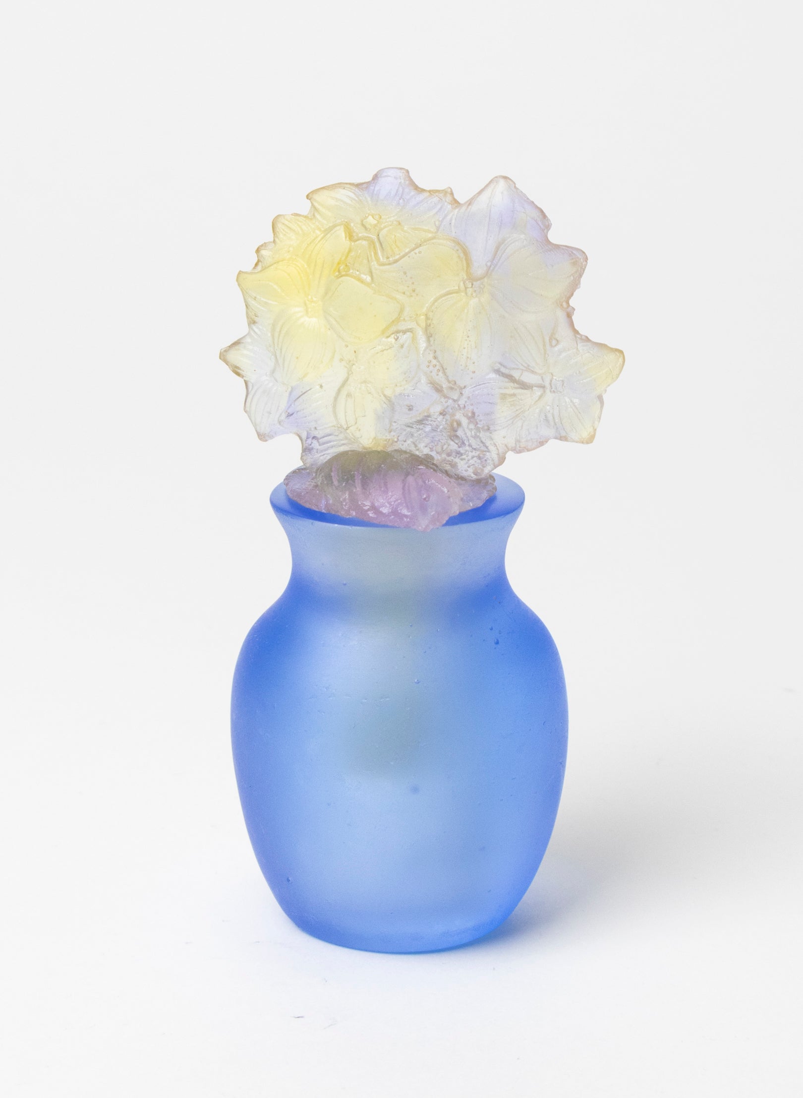 Flowers and Blue Cast Glass Sculpture