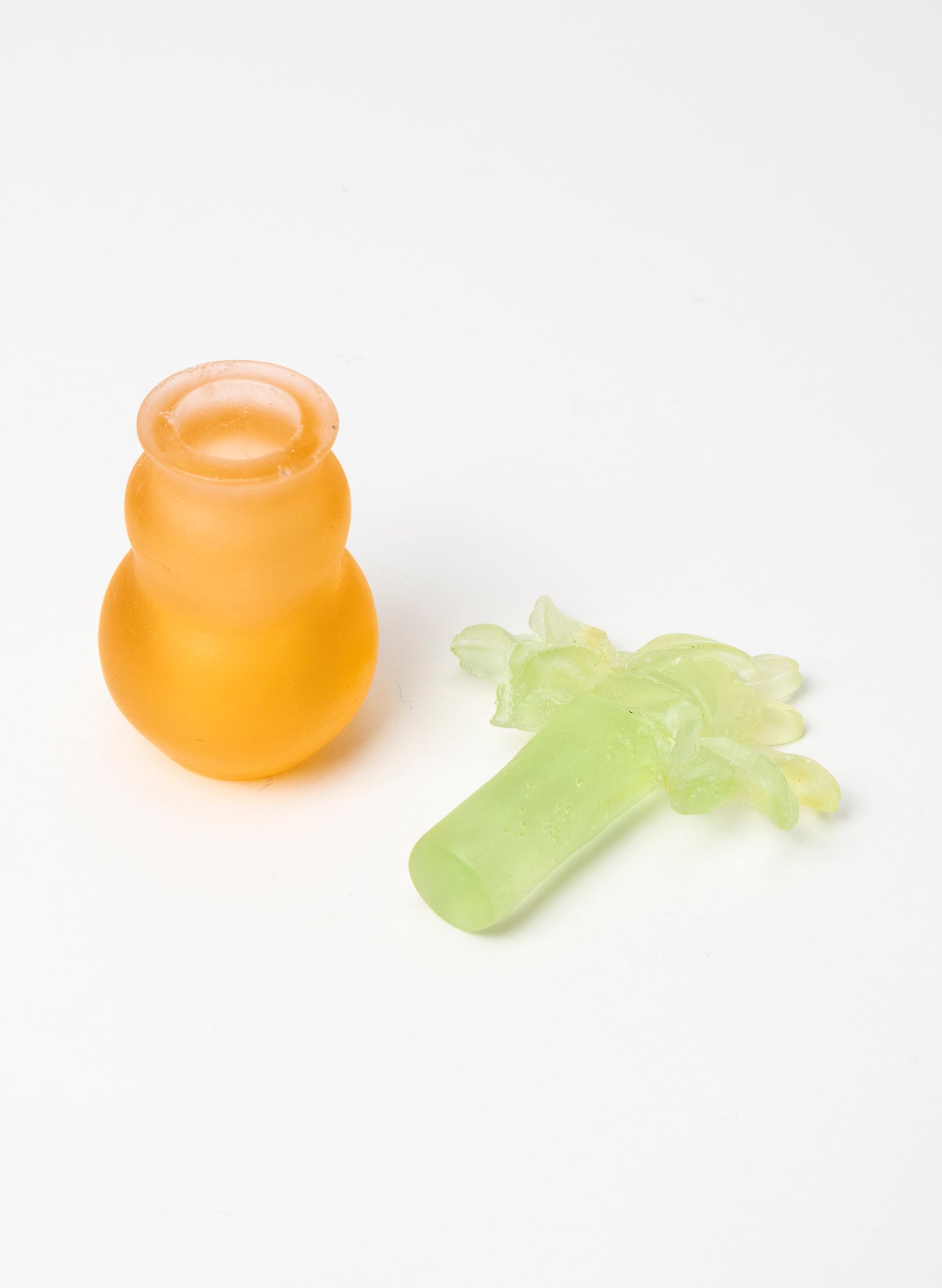 Green Lily and Yellow Cast Glass Sculpture