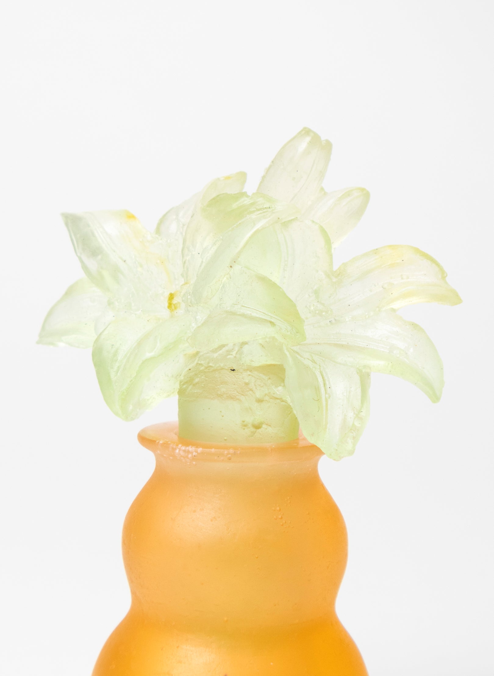 Green Lily and Yellow Cast Glass Sculpture