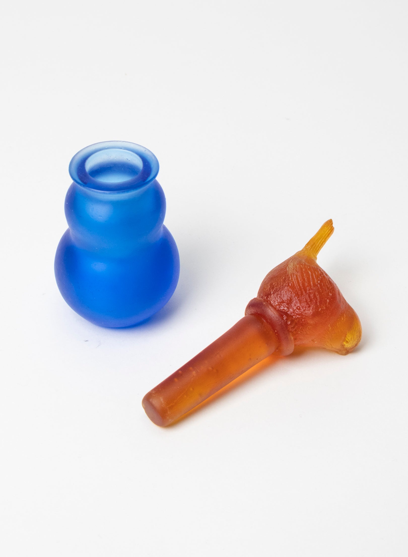 Orange Fantail and Blue Cast Glass Sculpture