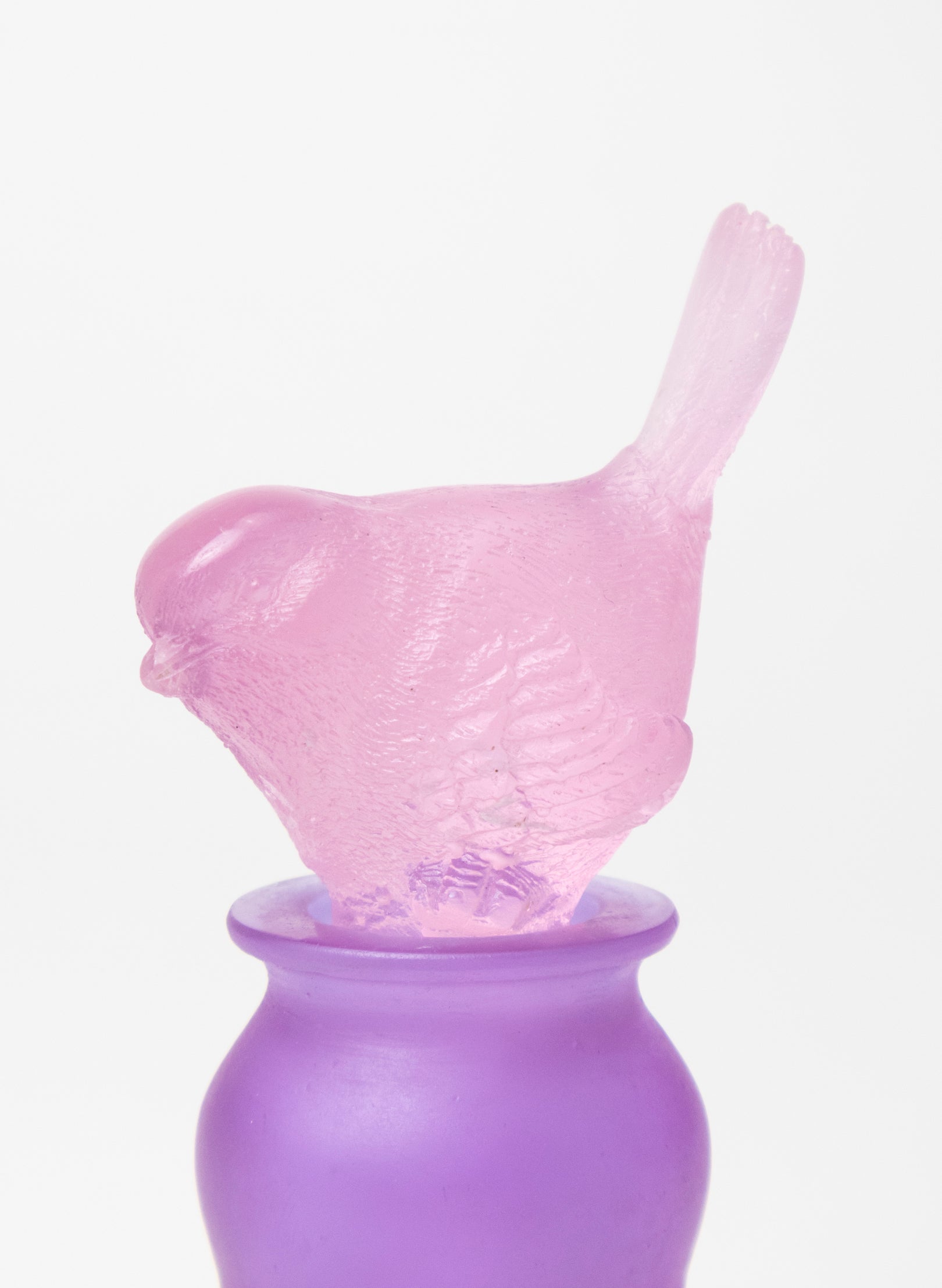 Pink Fantail and Purple Cast Glass Sculpture