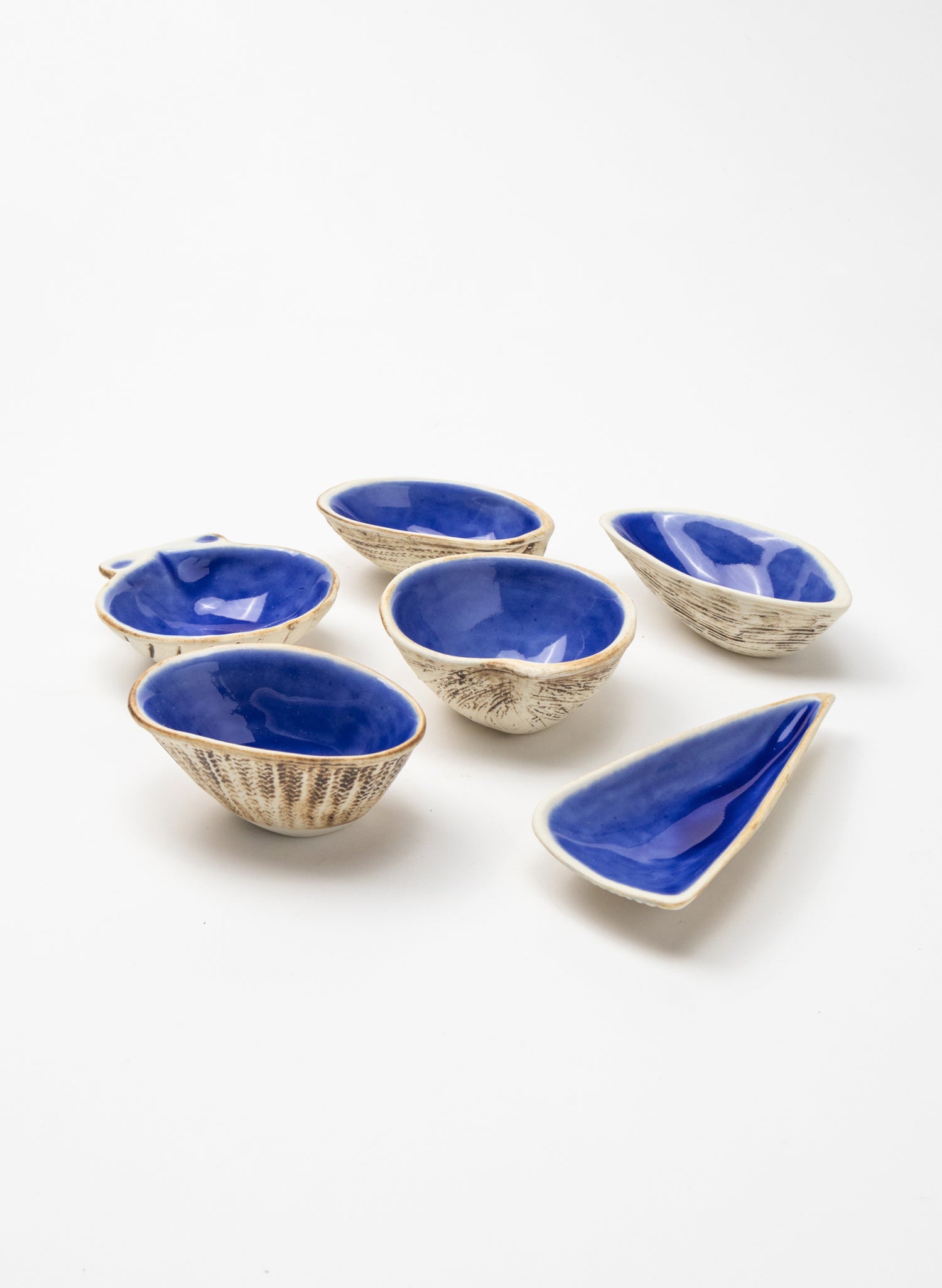Boxed Set of 6 Shell Dipping Bowls - Blue