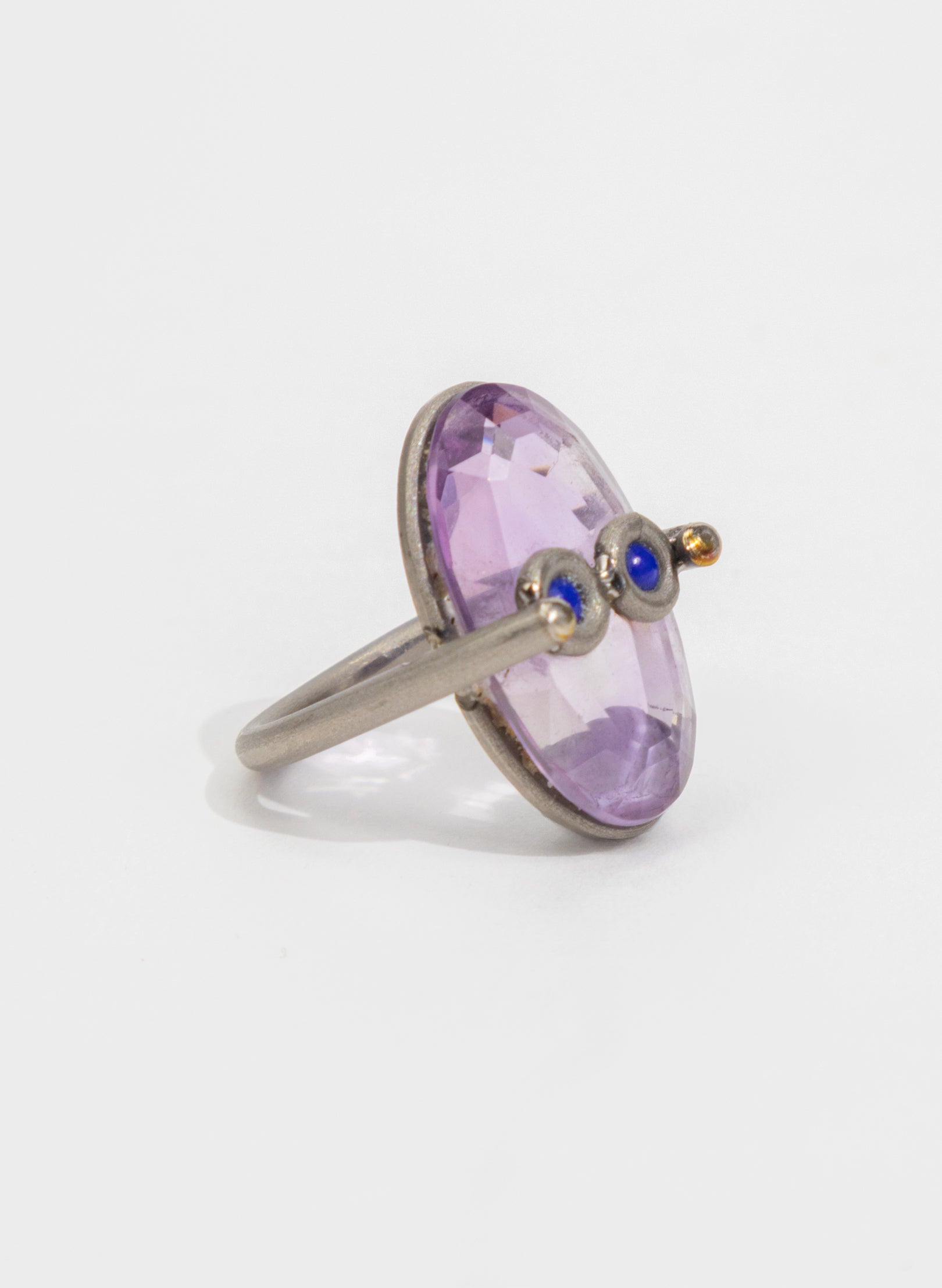 Amethyst, Lapis Lazuli & Titanium Ring