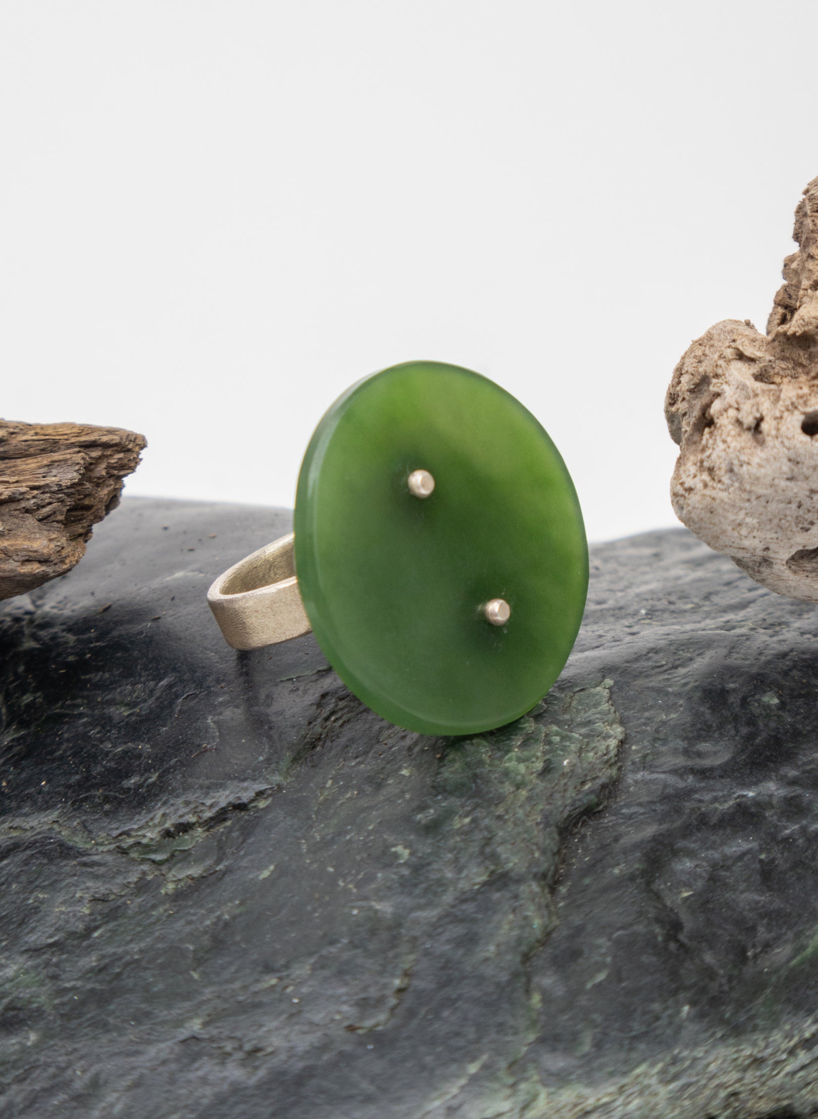 NZ Pounamu, Stirling Silver, Brass Ring