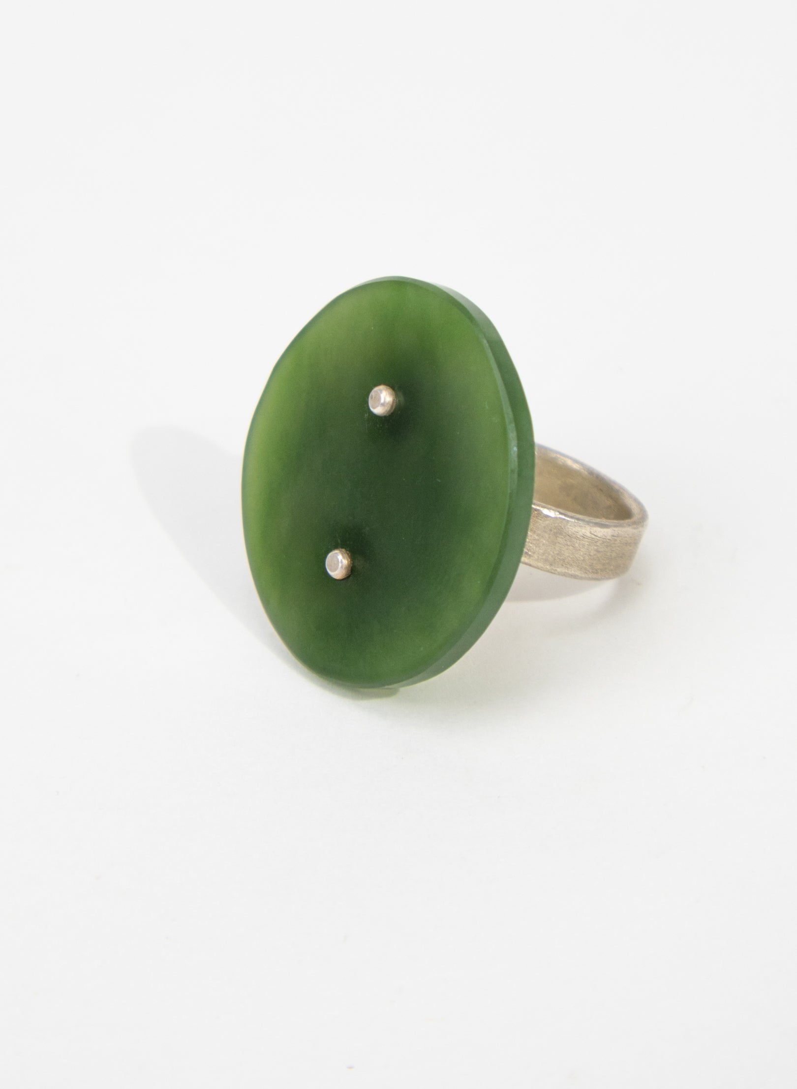 NZ Pounamu, Stirling Silver, Brass Ring