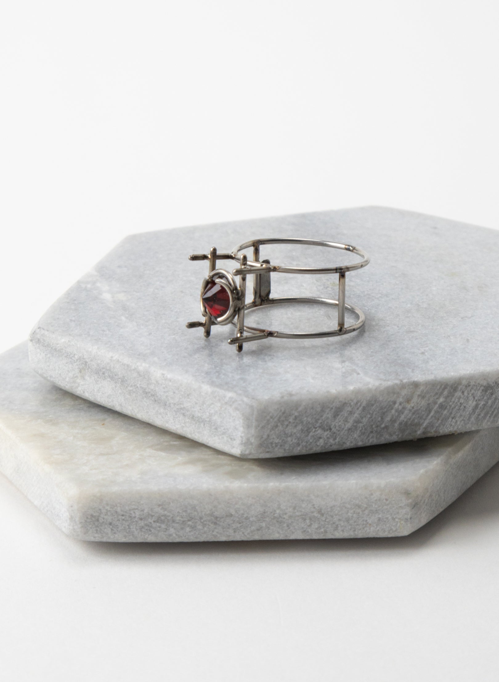 Garnet Stainless Steel Ring