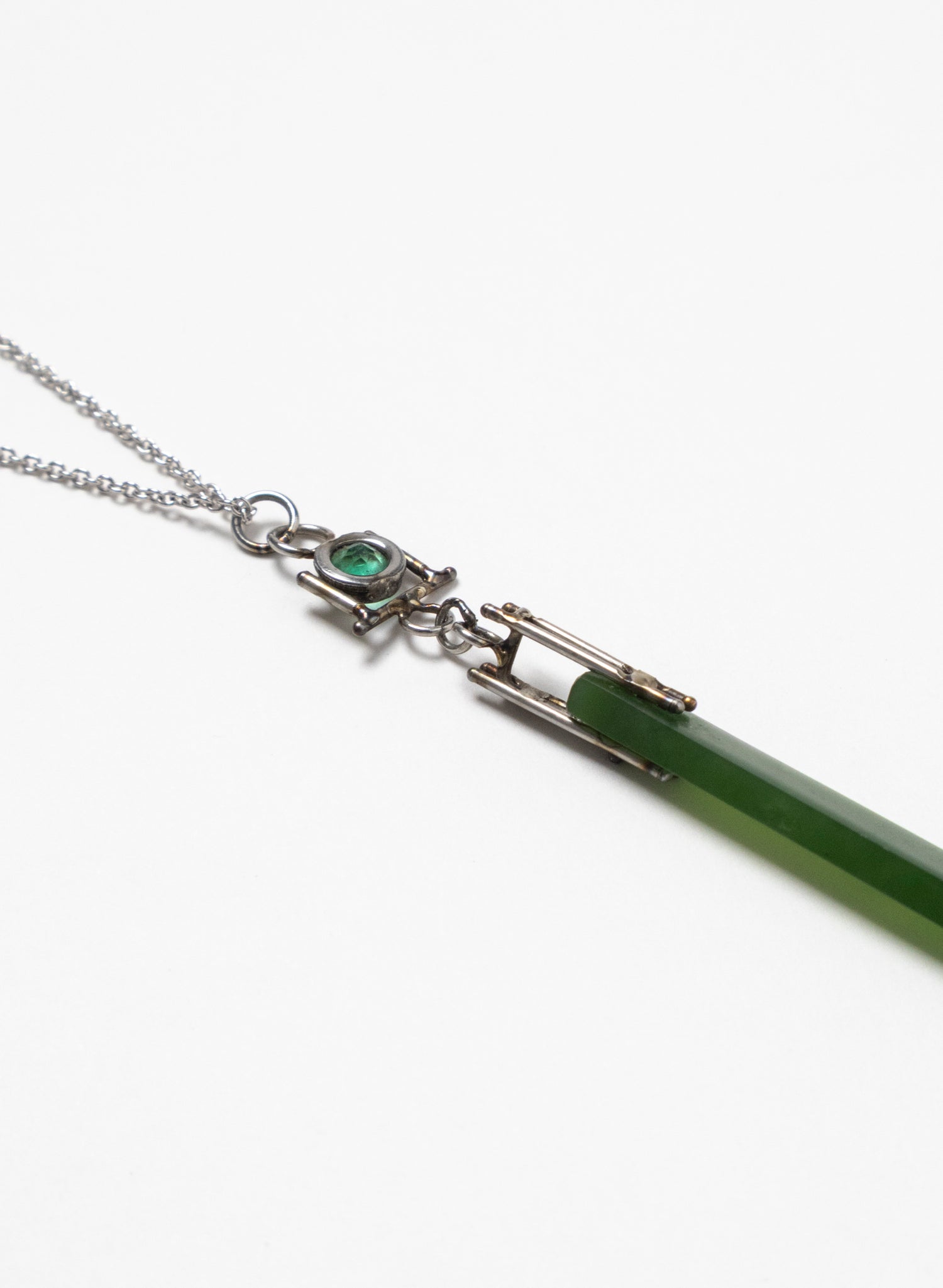 Emerald, Pounamu, Stainless Steel and Silver Necklace