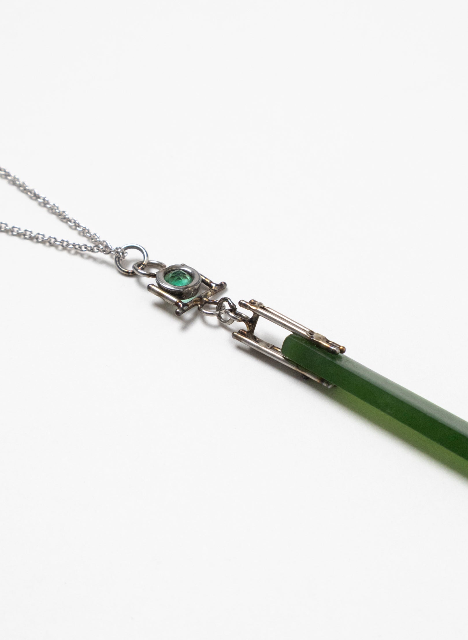 Emerald, Pounamu, Stainless Steel and Silver Necklace