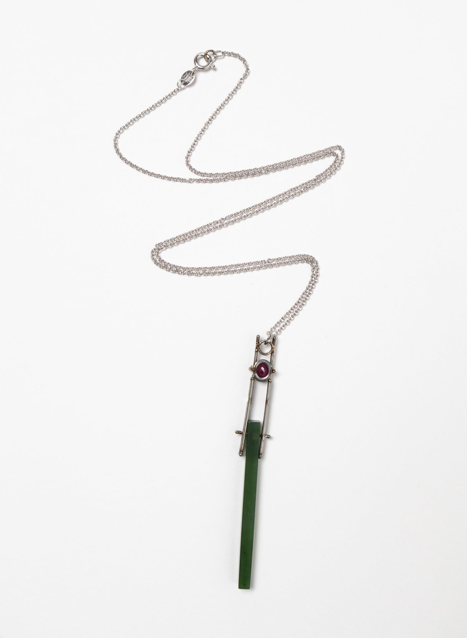 Natural Ruby, Pounamu, Stainless Steel and Silver Necklace