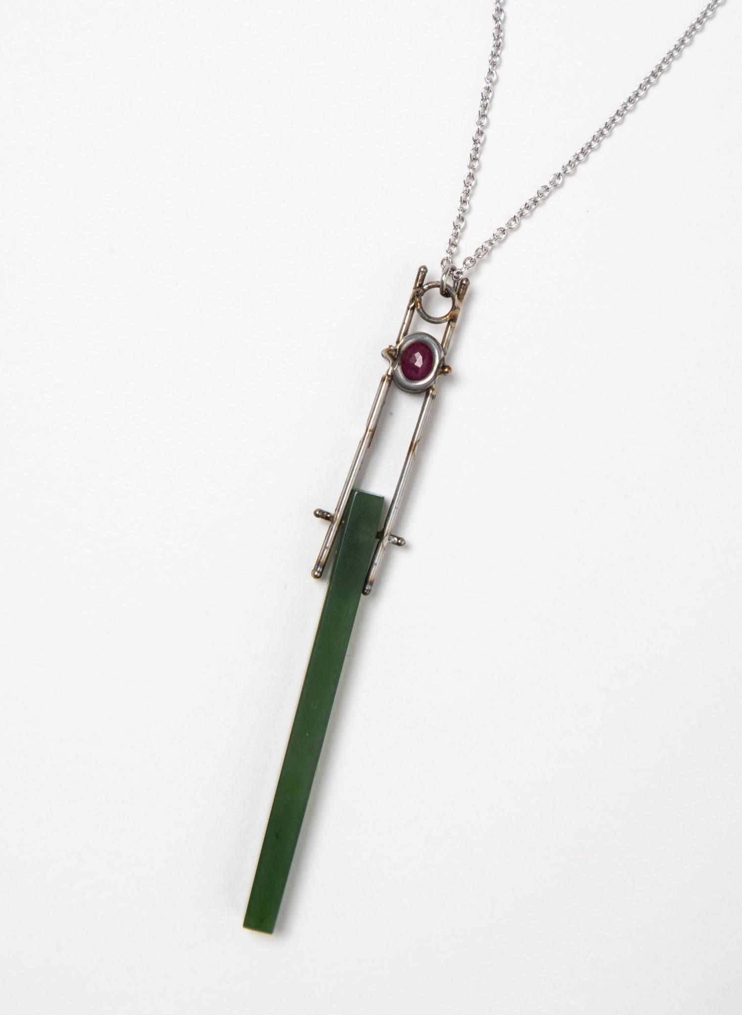 Natural Ruby, Pounamu, Stainless Steel and Silver Necklace