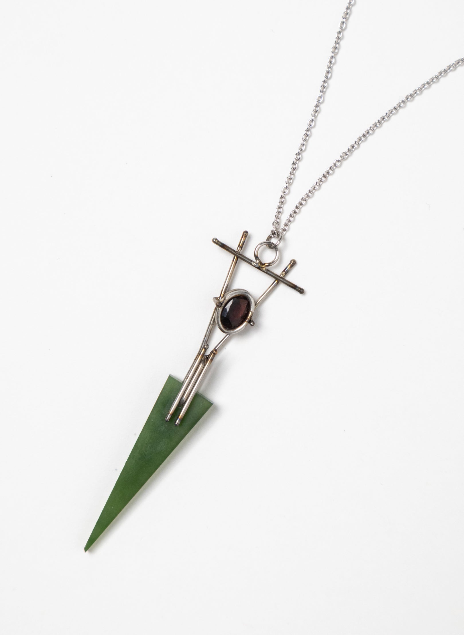 Garnet, Pounamu, Stainless Steel and Silver Necklace