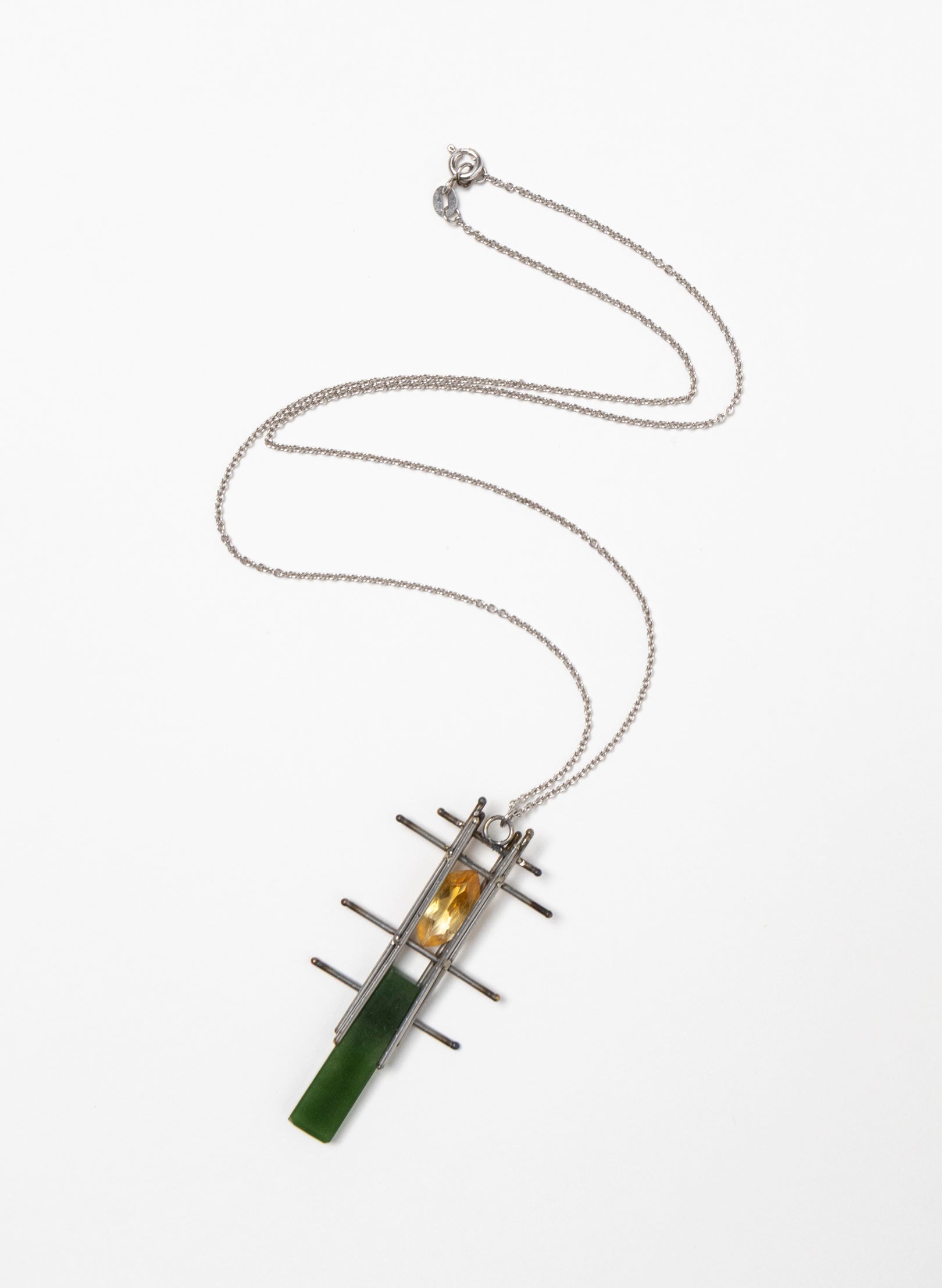 Citrine, Pounamu, Stainless Steel and Silver Necklace