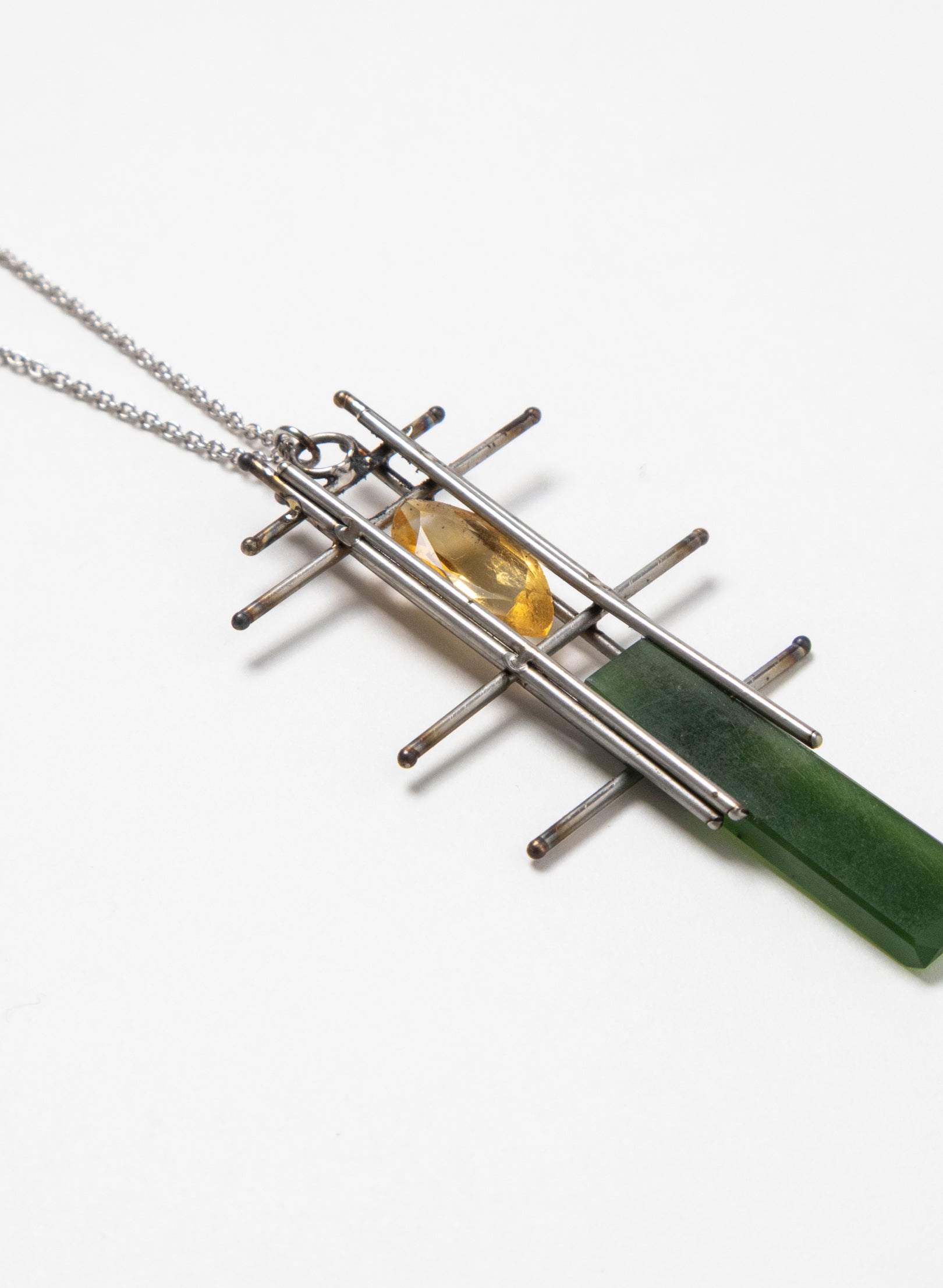 Citrine, Pounamu, Stainless Steel and Silver Necklace
