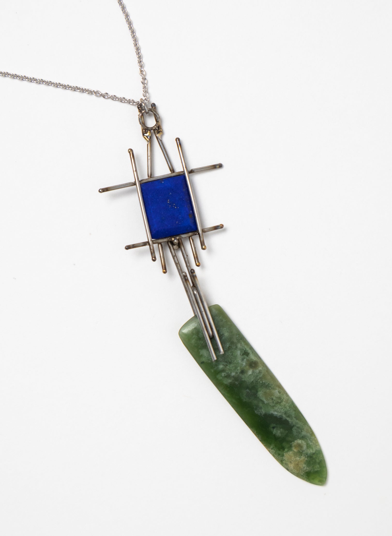 Lapis, Pounamu, Stainless Steel and Silver Necklace