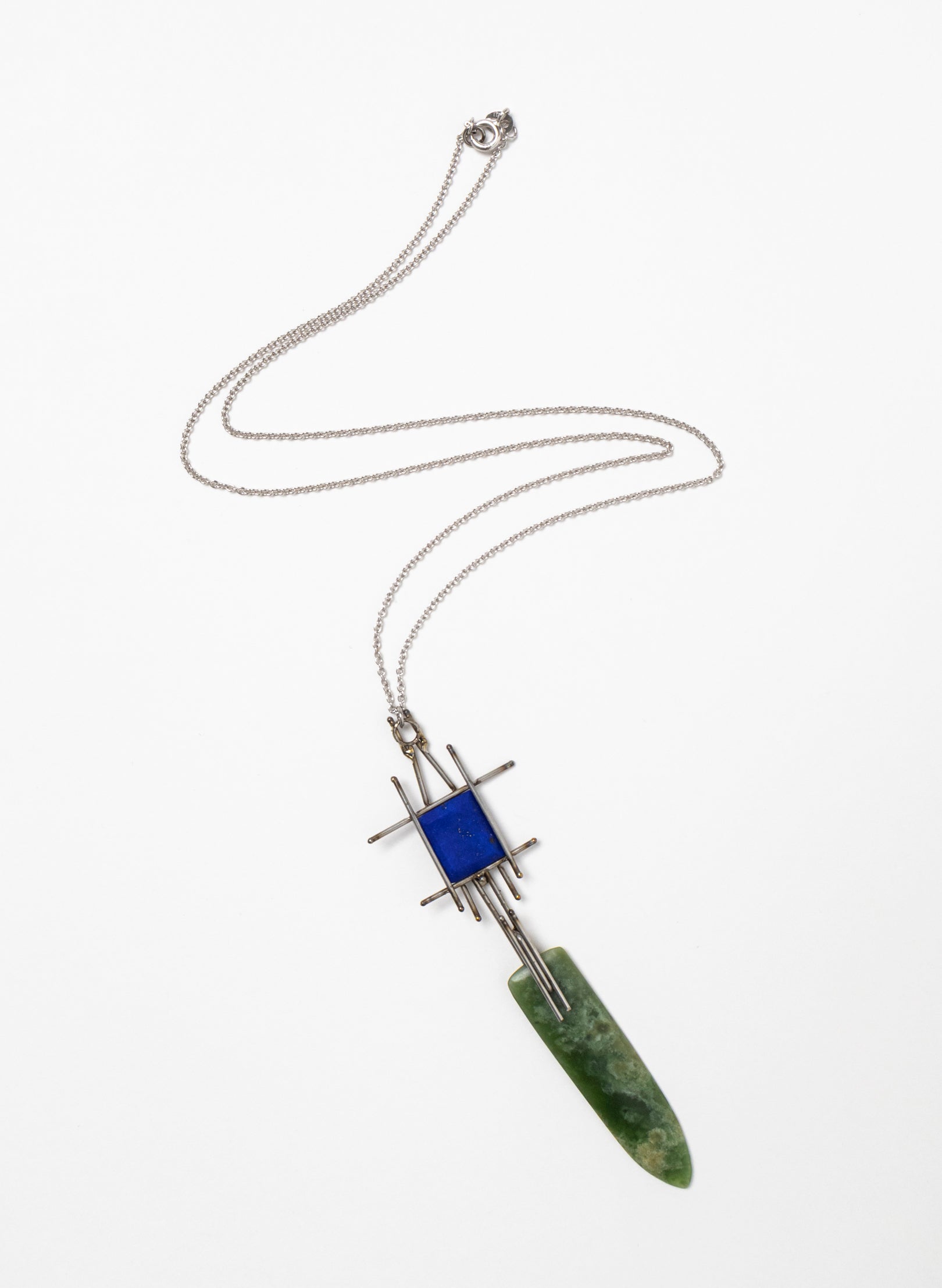 Lapis, Pounamu, Stainless Steel and Silver Necklace