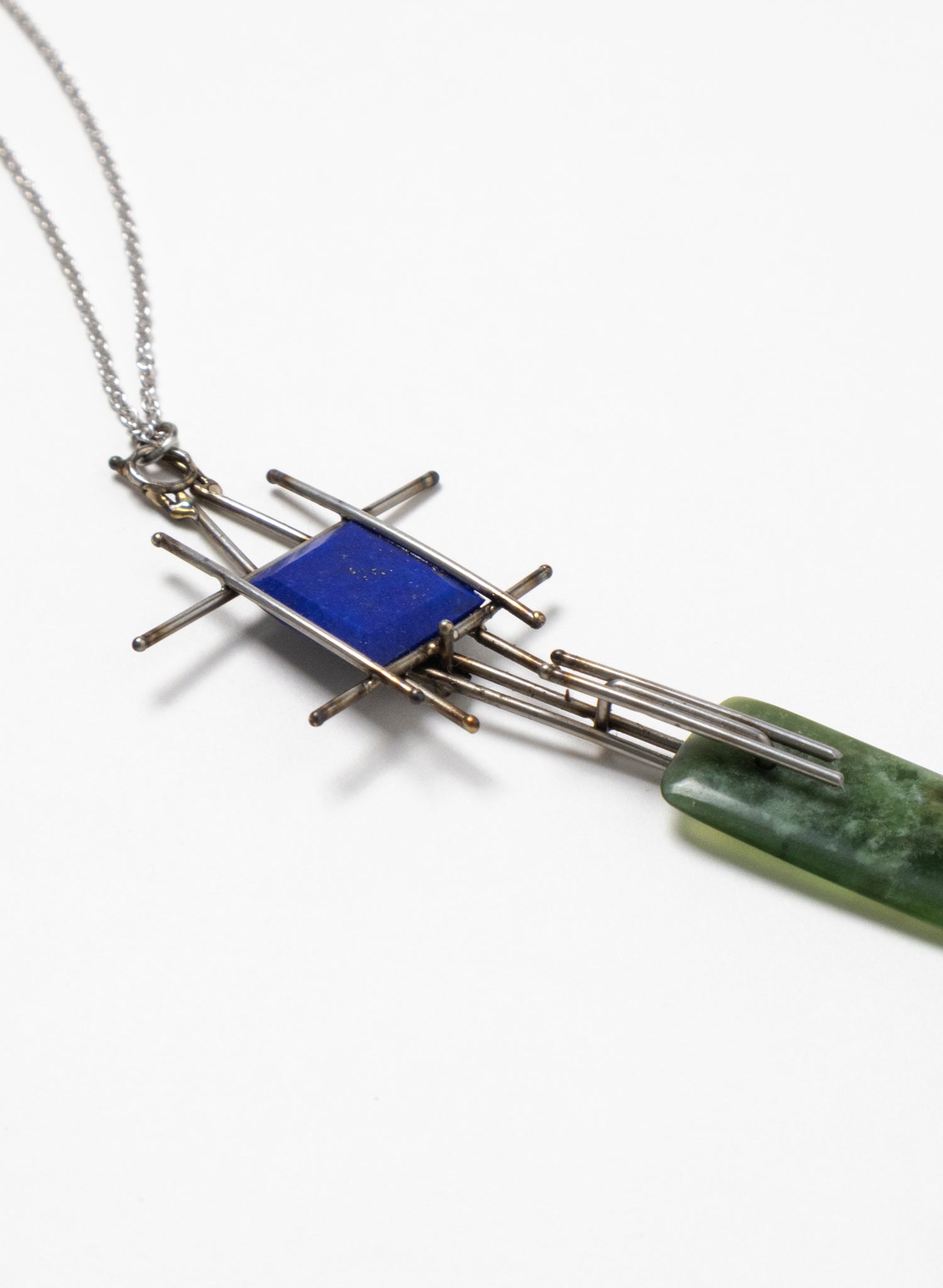 Lapis, Pounamu, Stainless Steel and Silver Necklace