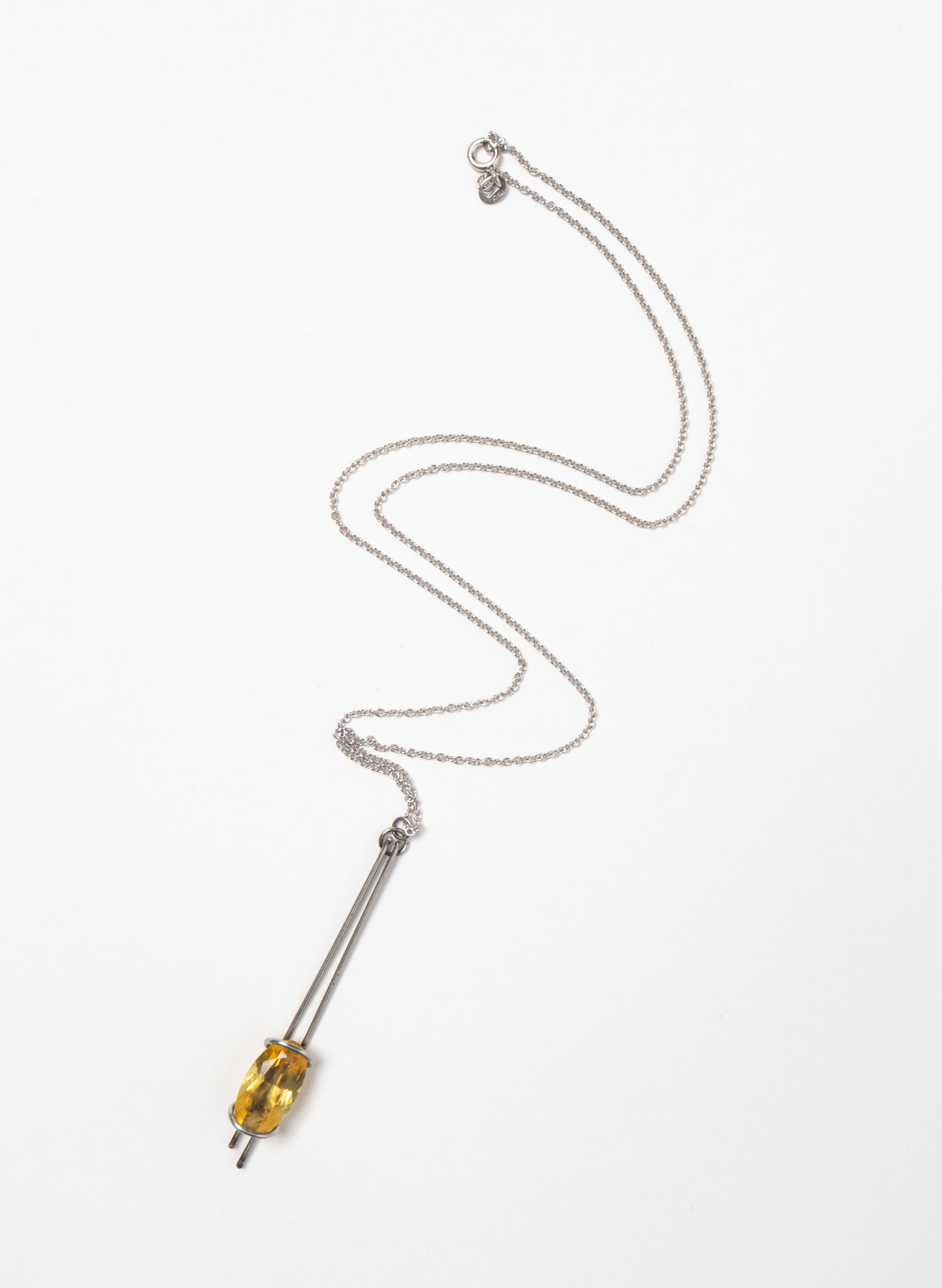 Citrine, Stainless Steel and Silver Necklace