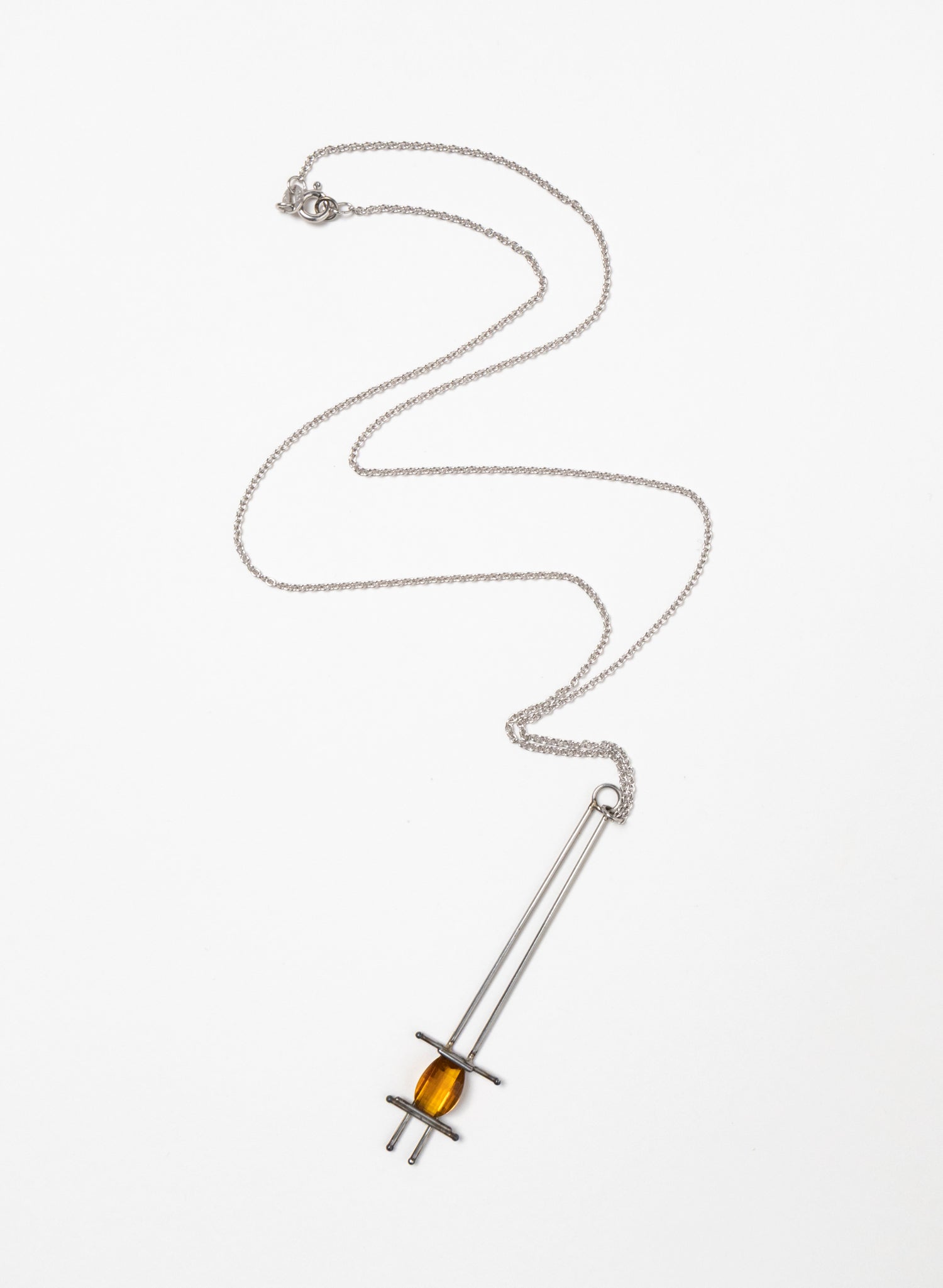 Citrine, Stainless Steel and Silver Necklace
