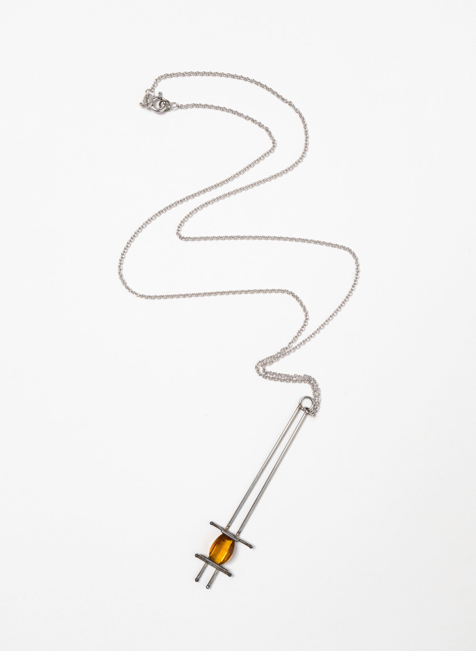 Citrine, Stainless Steel and Silver Necklace