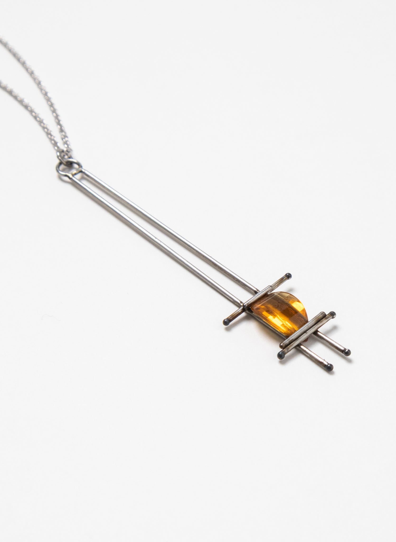 Citrine, Stainless Steel and Silver Necklace