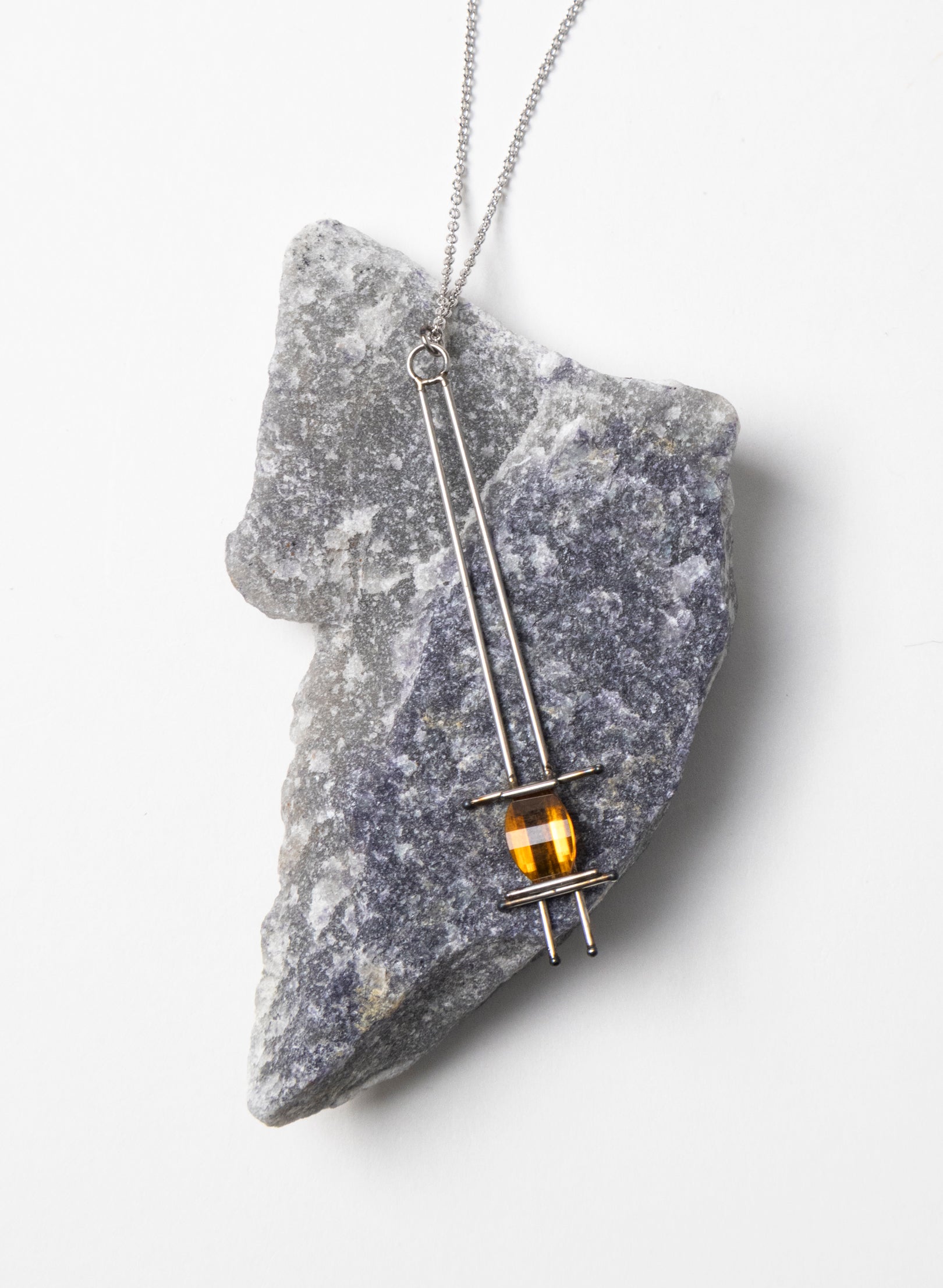 Citrine, Stainless Steel and Silver Necklace