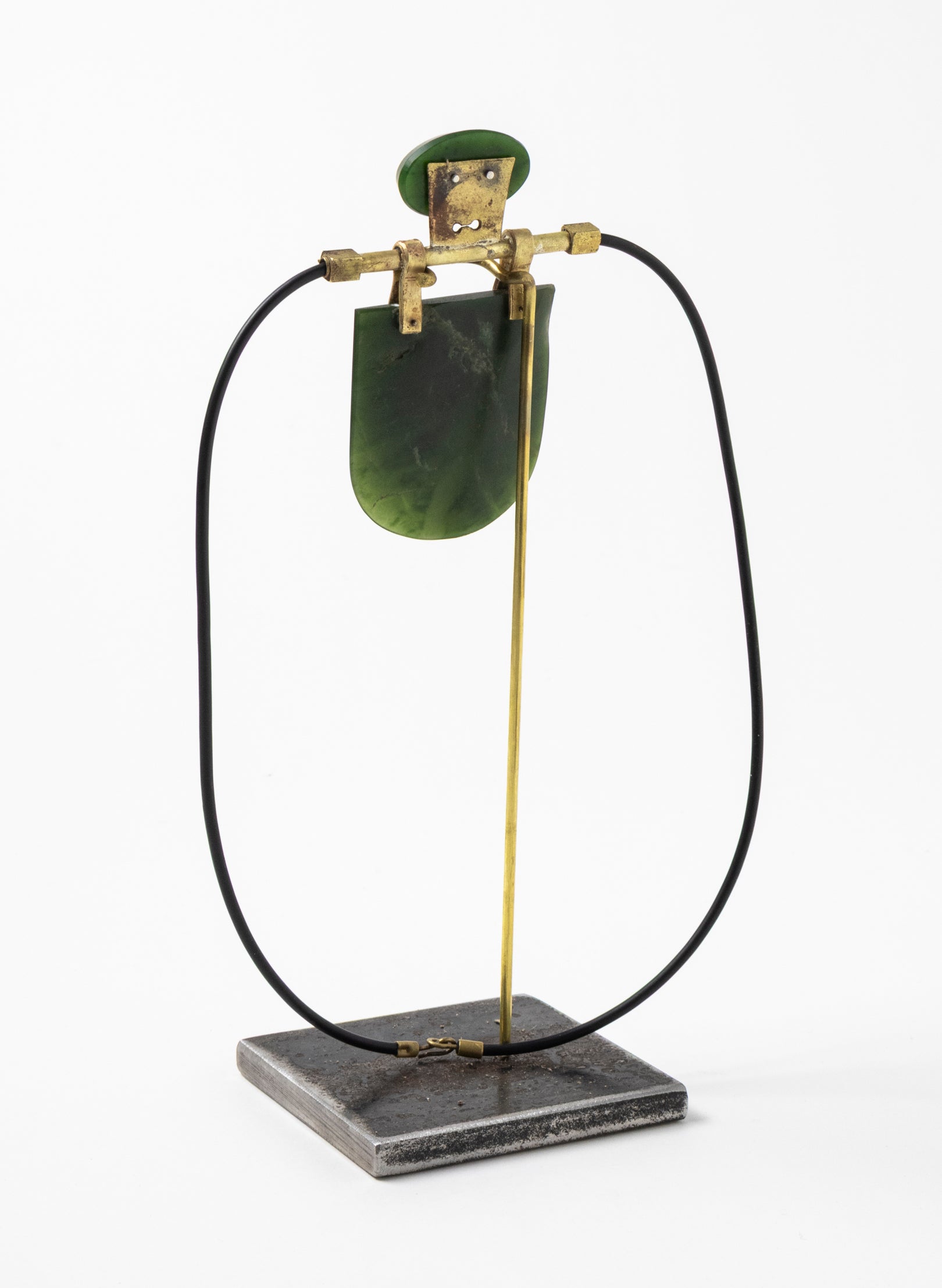 Brass, Rubber and NZ Pounamu Necklace with Stand