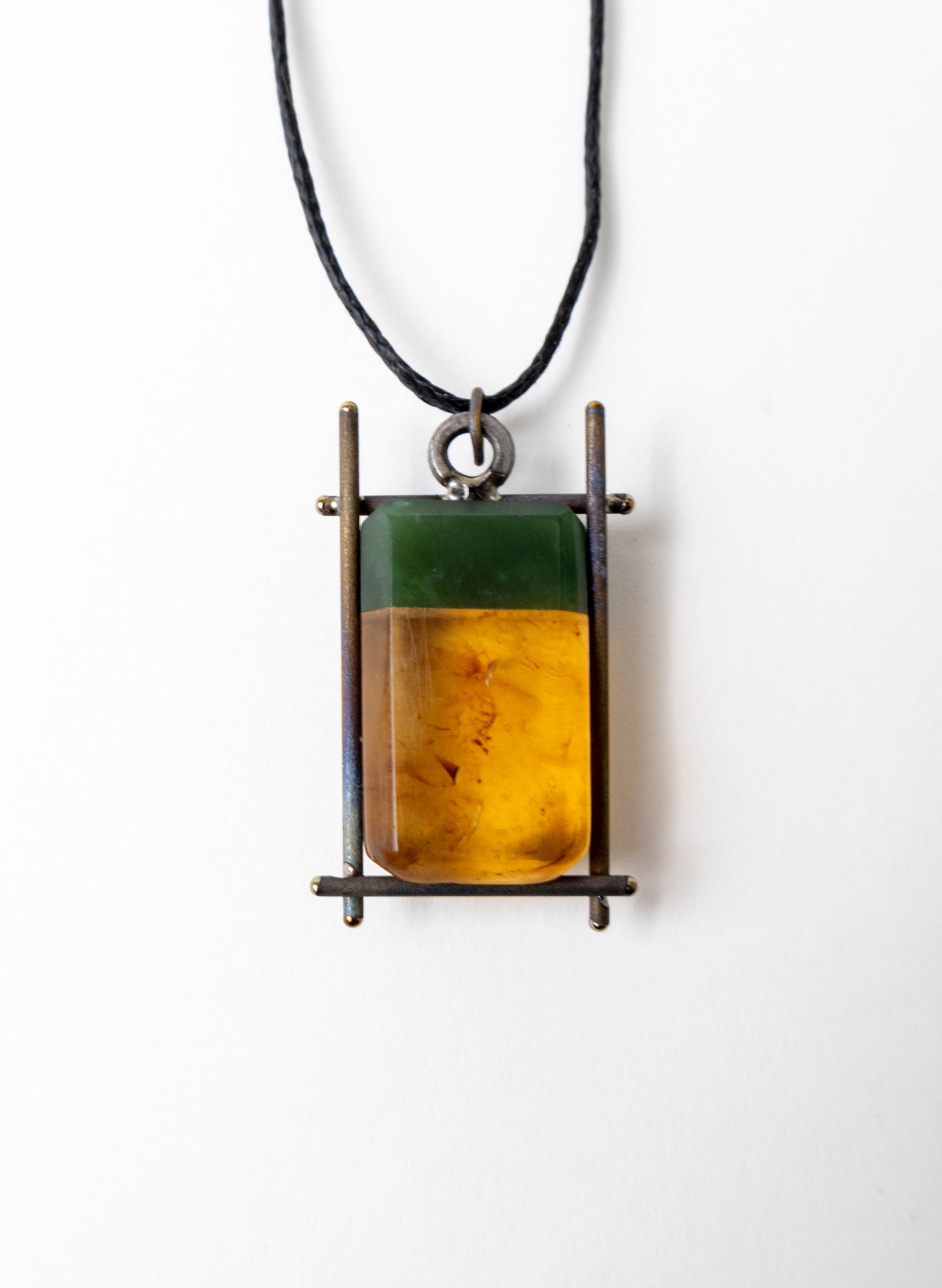 Titanium & NZ Kauri Gum Pounamu Necklace