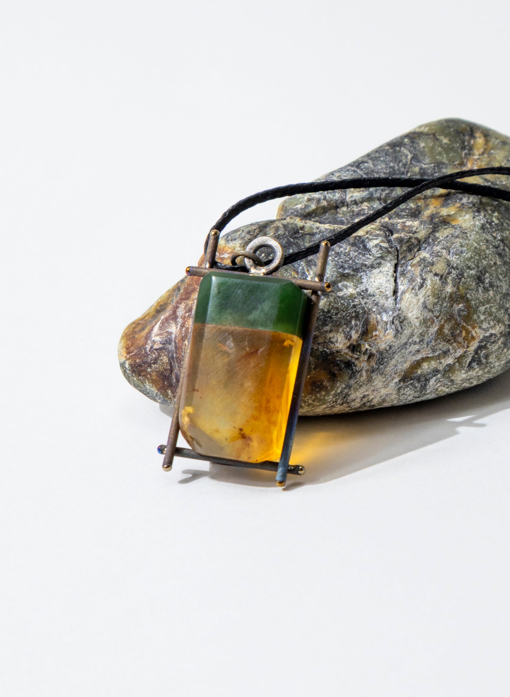 Titanium & NZ Kauri Gum Pounamu Necklace