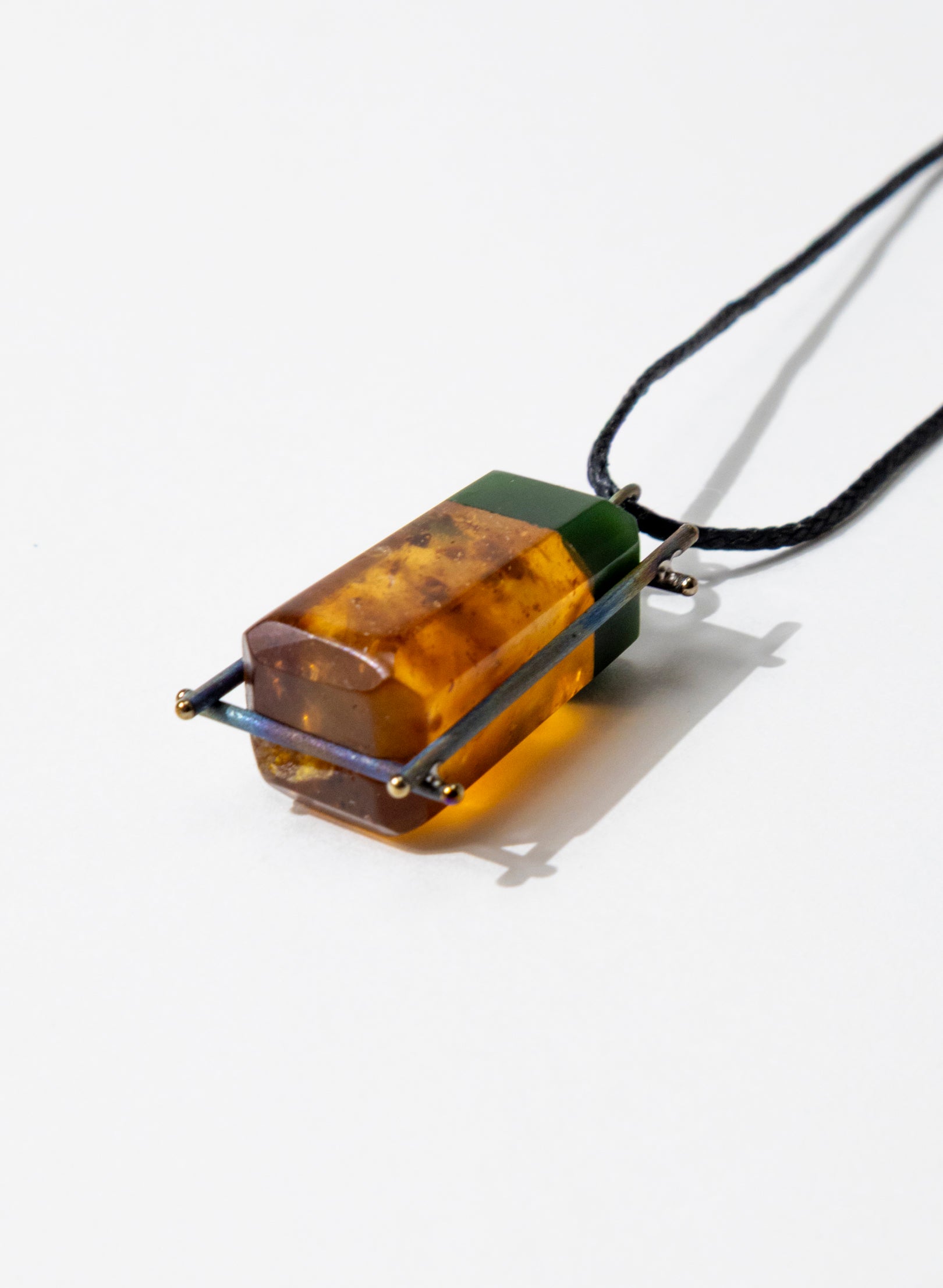 Titanium & NZ Kauri Gum Pounamu Necklace