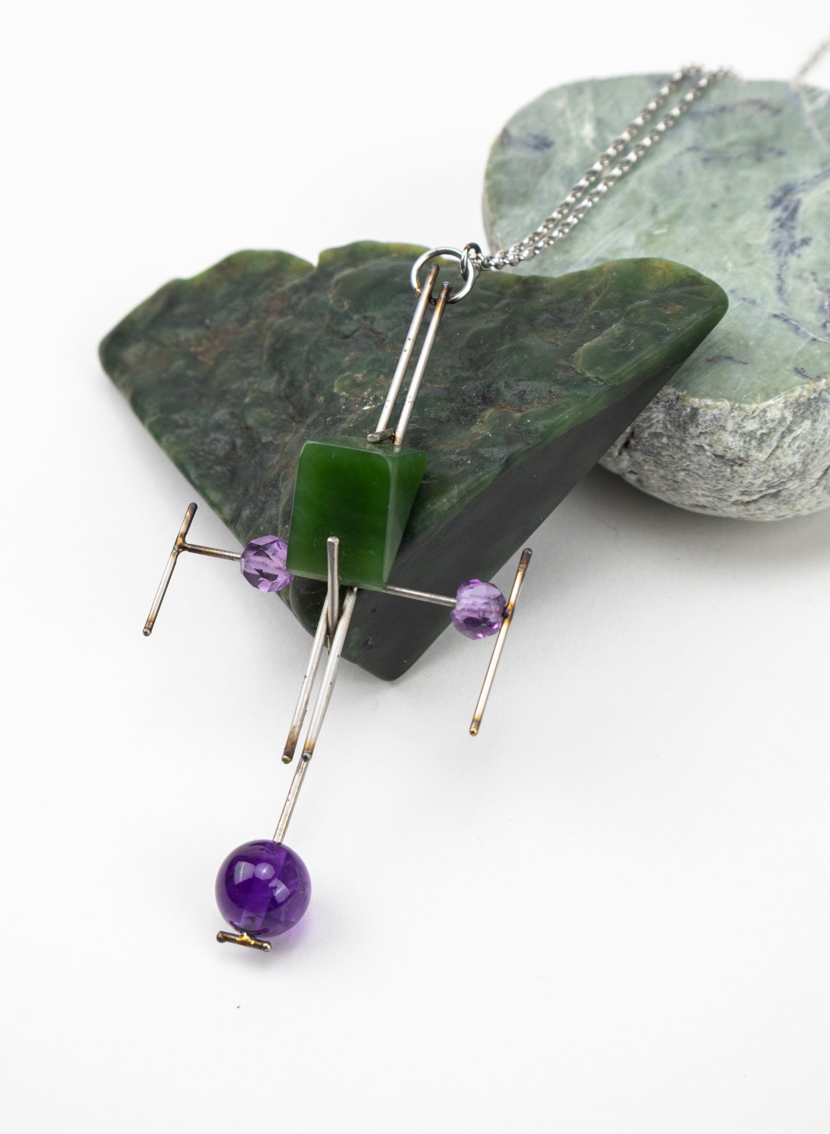 Pounamu, Amethyst Stainless Steel Necklace
