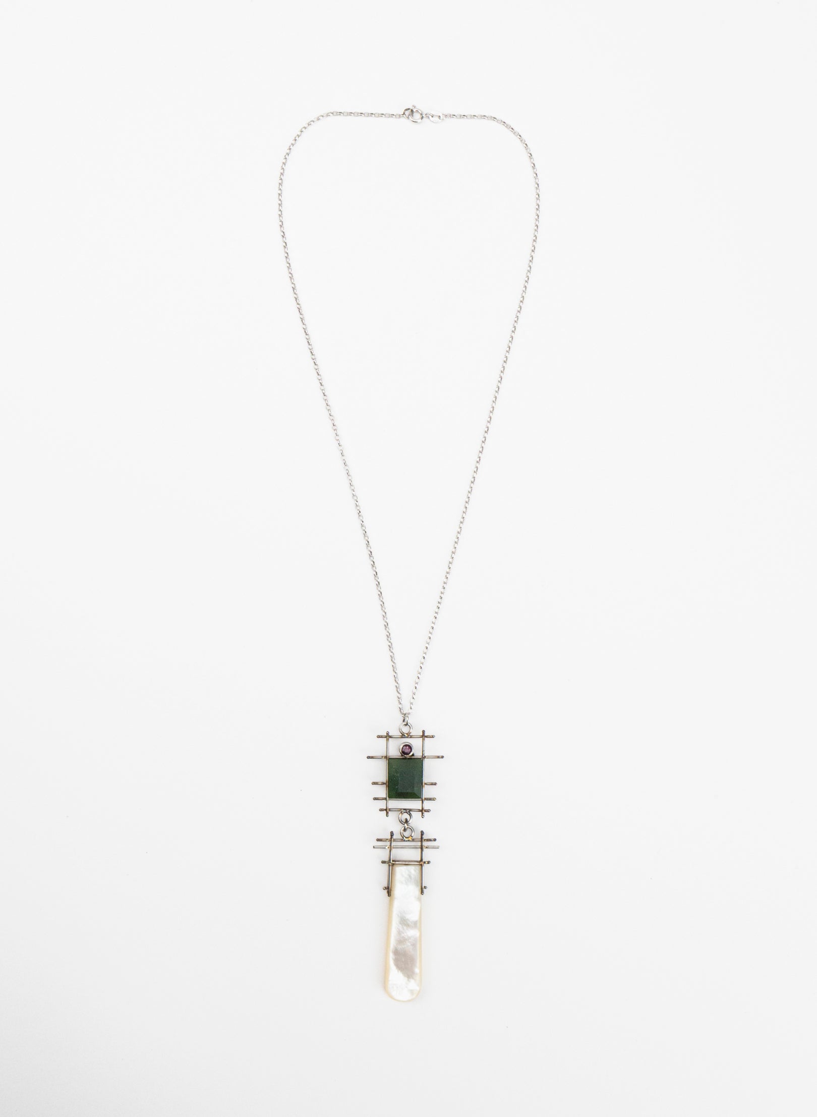 Ruby, Mother of Pearl Stainless Steel Necklace