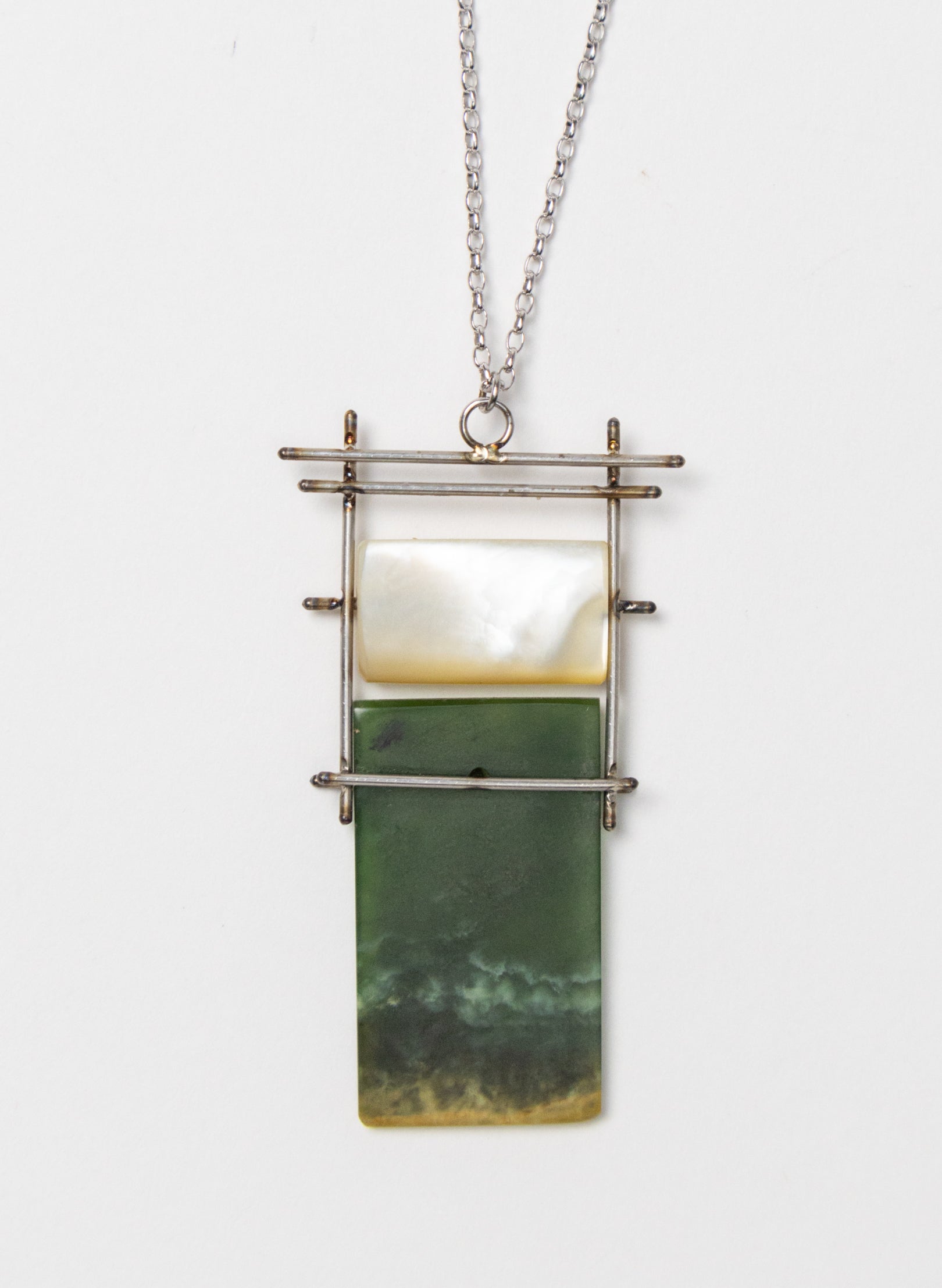 NZ Pounamu, Titanium and Mother Of Pearl Necklace