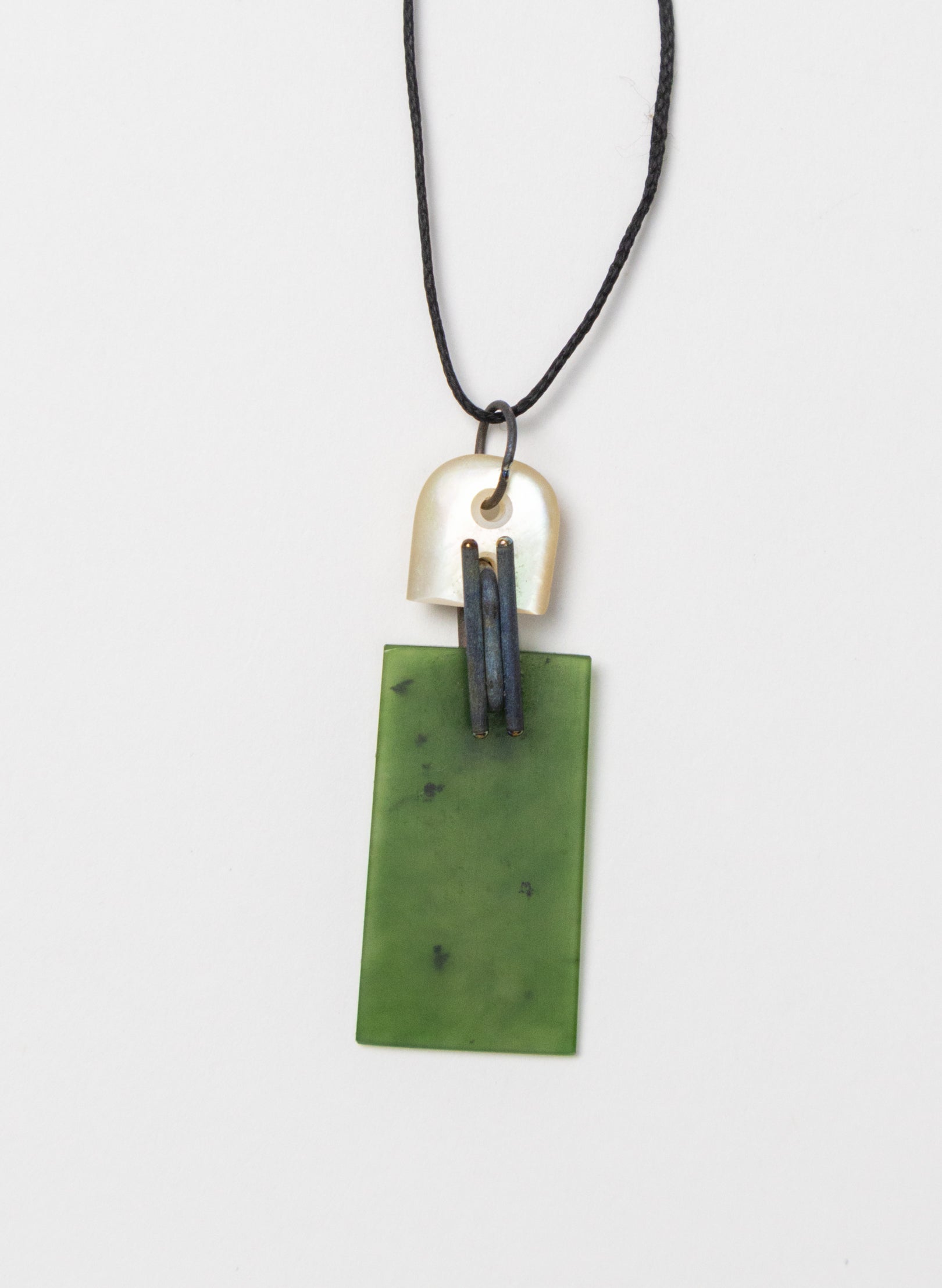 NZ Pounamu, Titanium and Mother Of Pearl Necklace