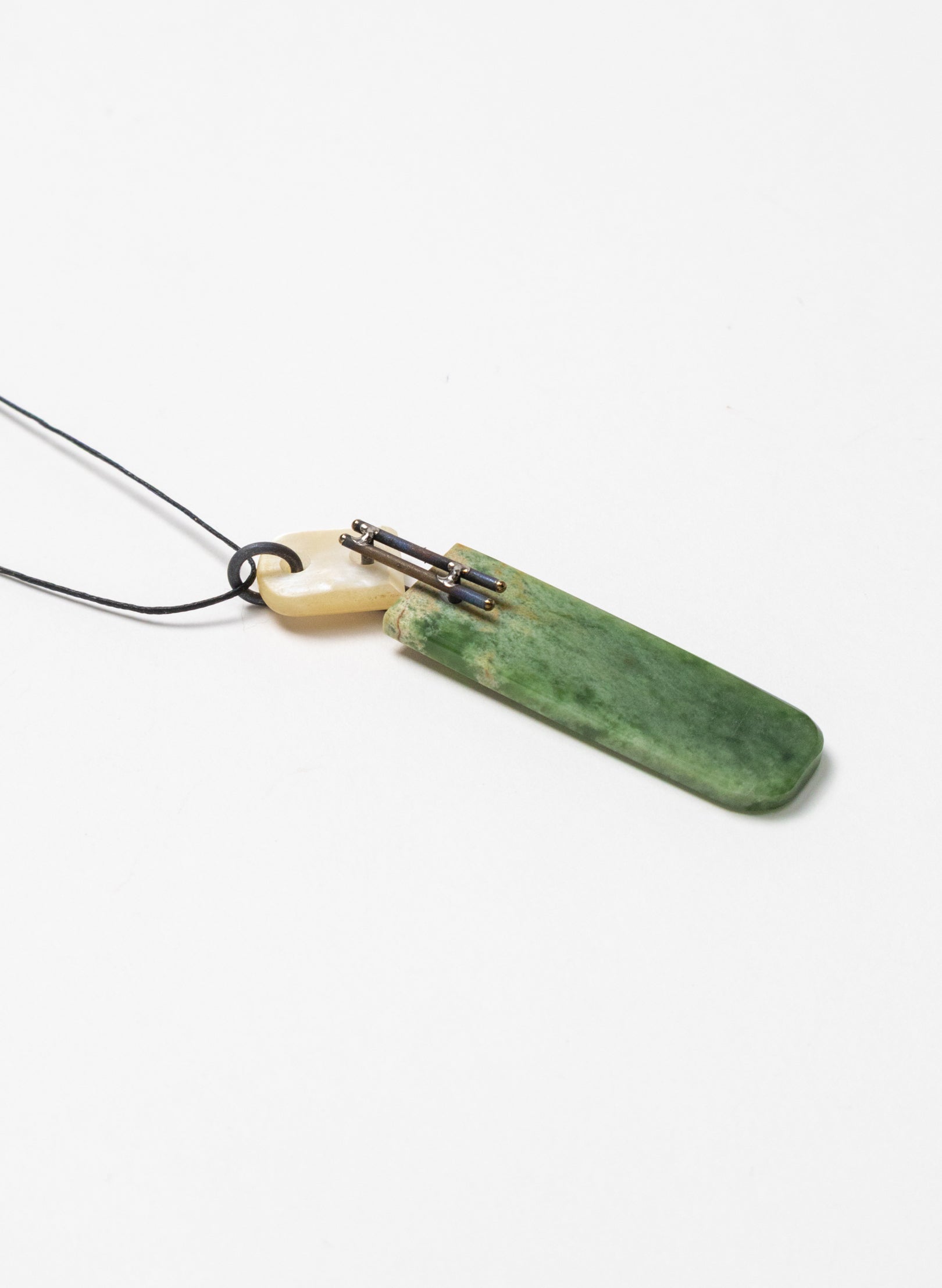 NZ Pounamu, Titanium and Mother Of Pearl Necklace
