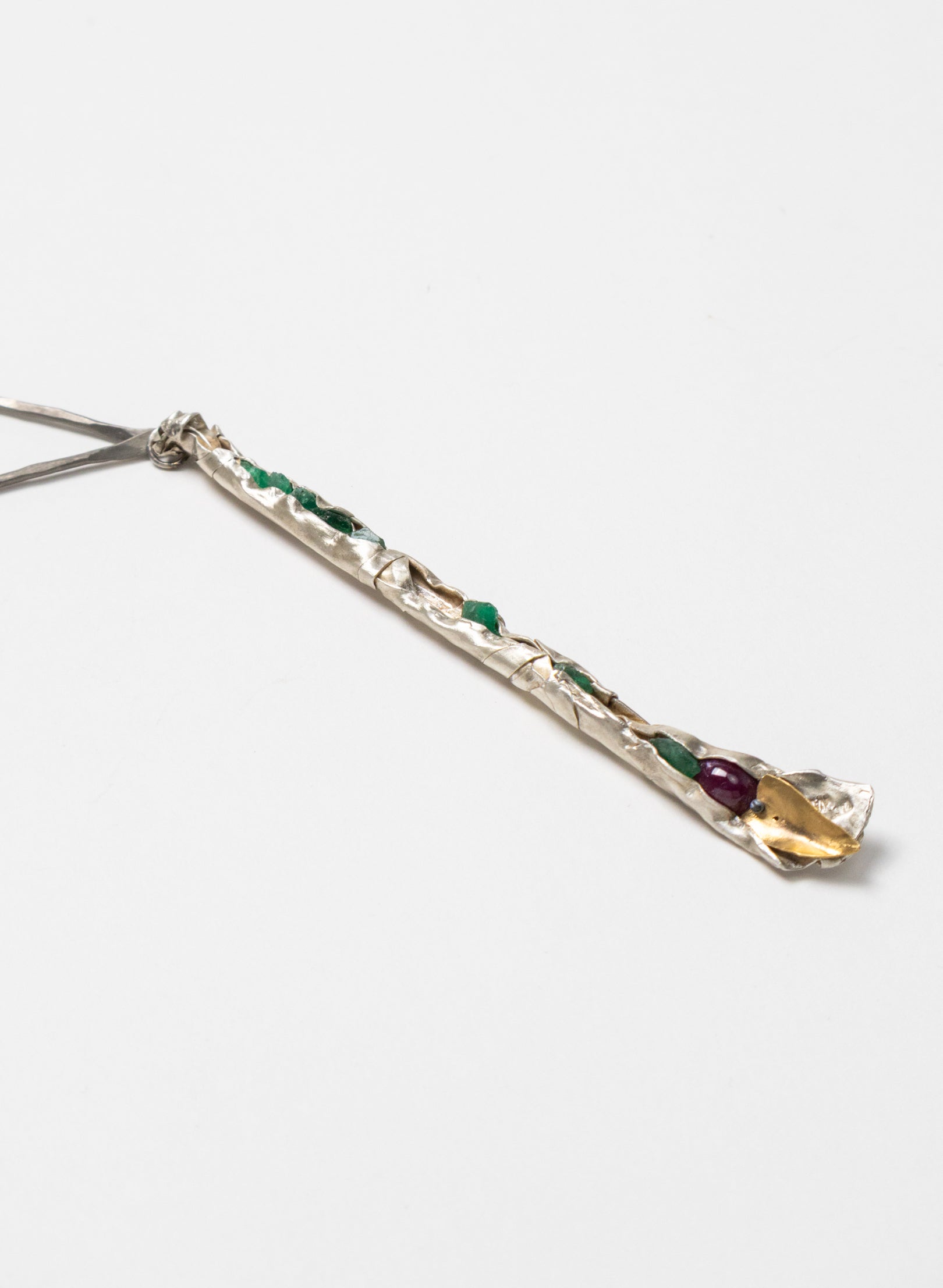 Raw Emerald, Ruby and Silver Necklace