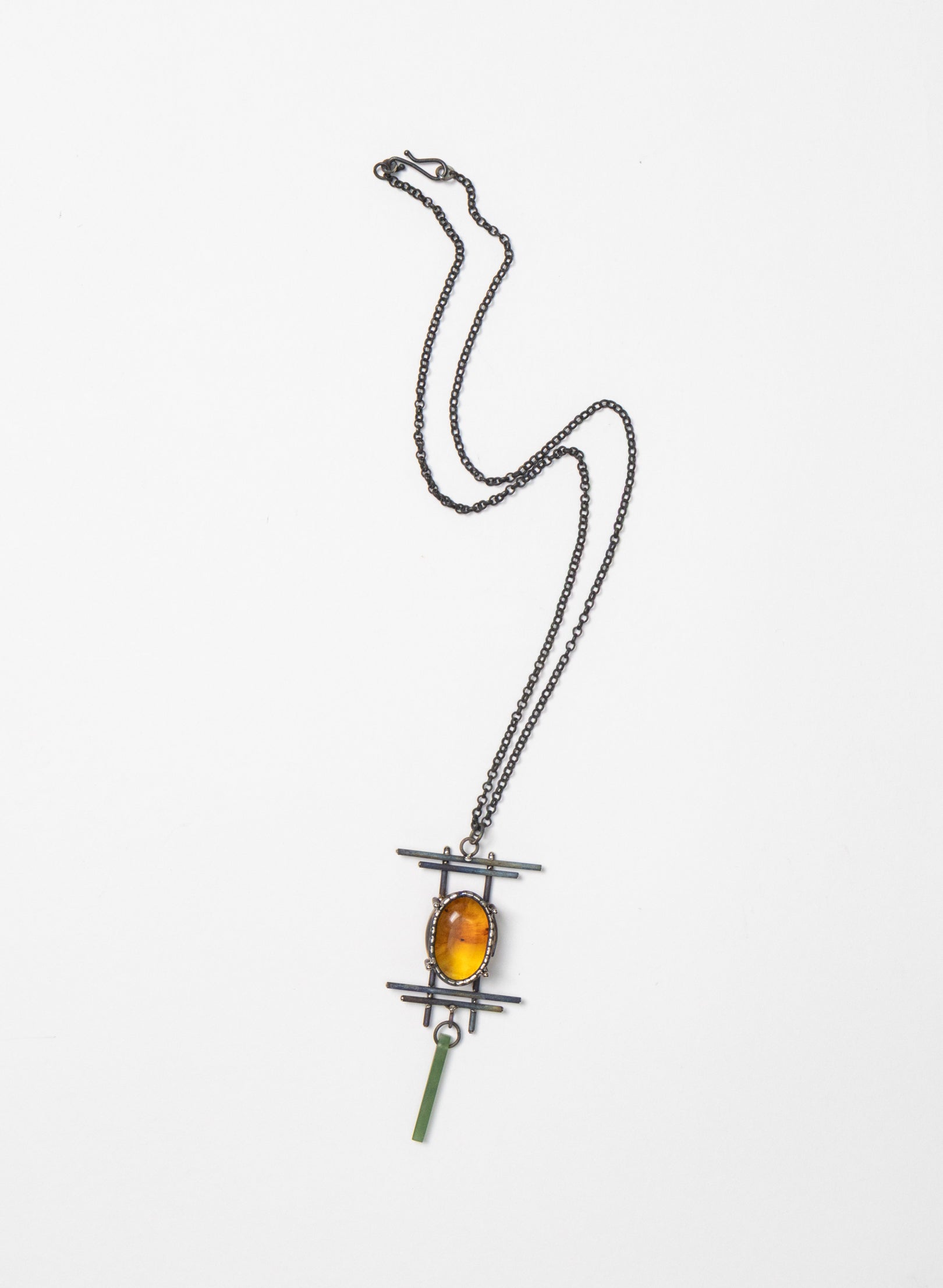 NZ Kauri, Pounamu and Stainless Steel Necklace