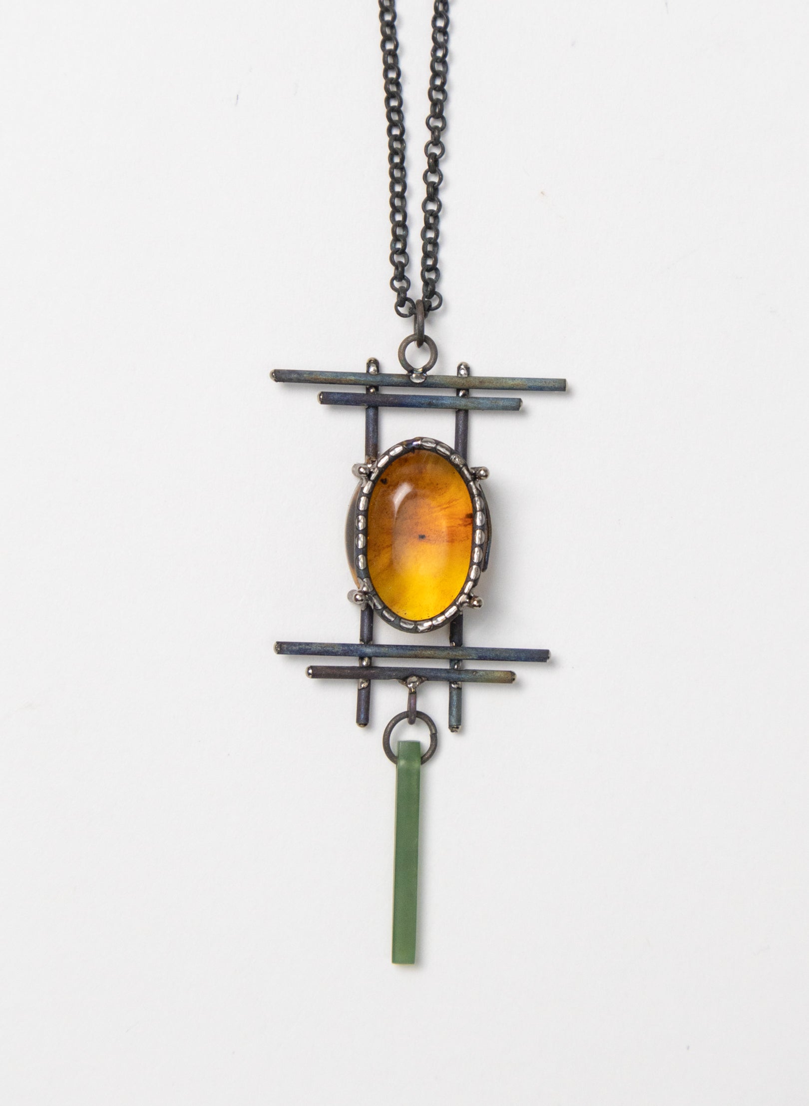 NZ Kauri, Pounamu and Stainless Steel Necklace