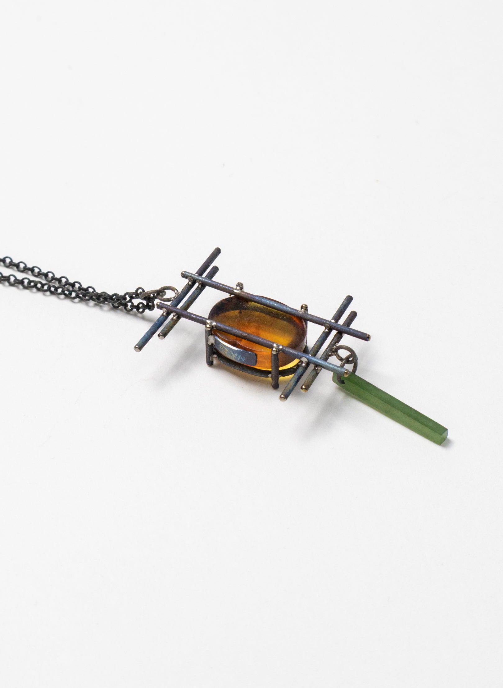 NZ Kauri, Pounamu and Stainless Steel Necklace