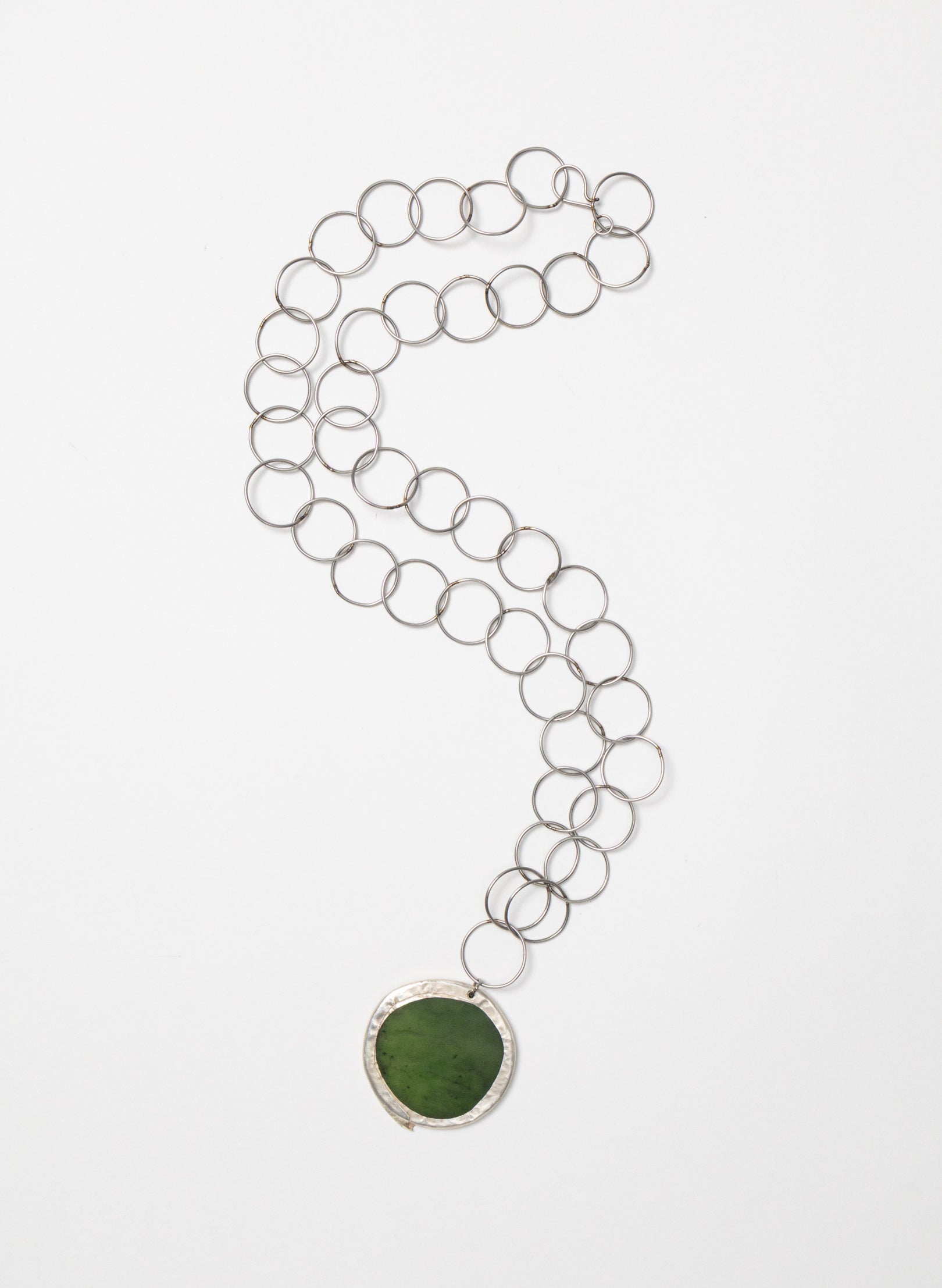 NZ Pounamu, Titanium and Silver Necklace