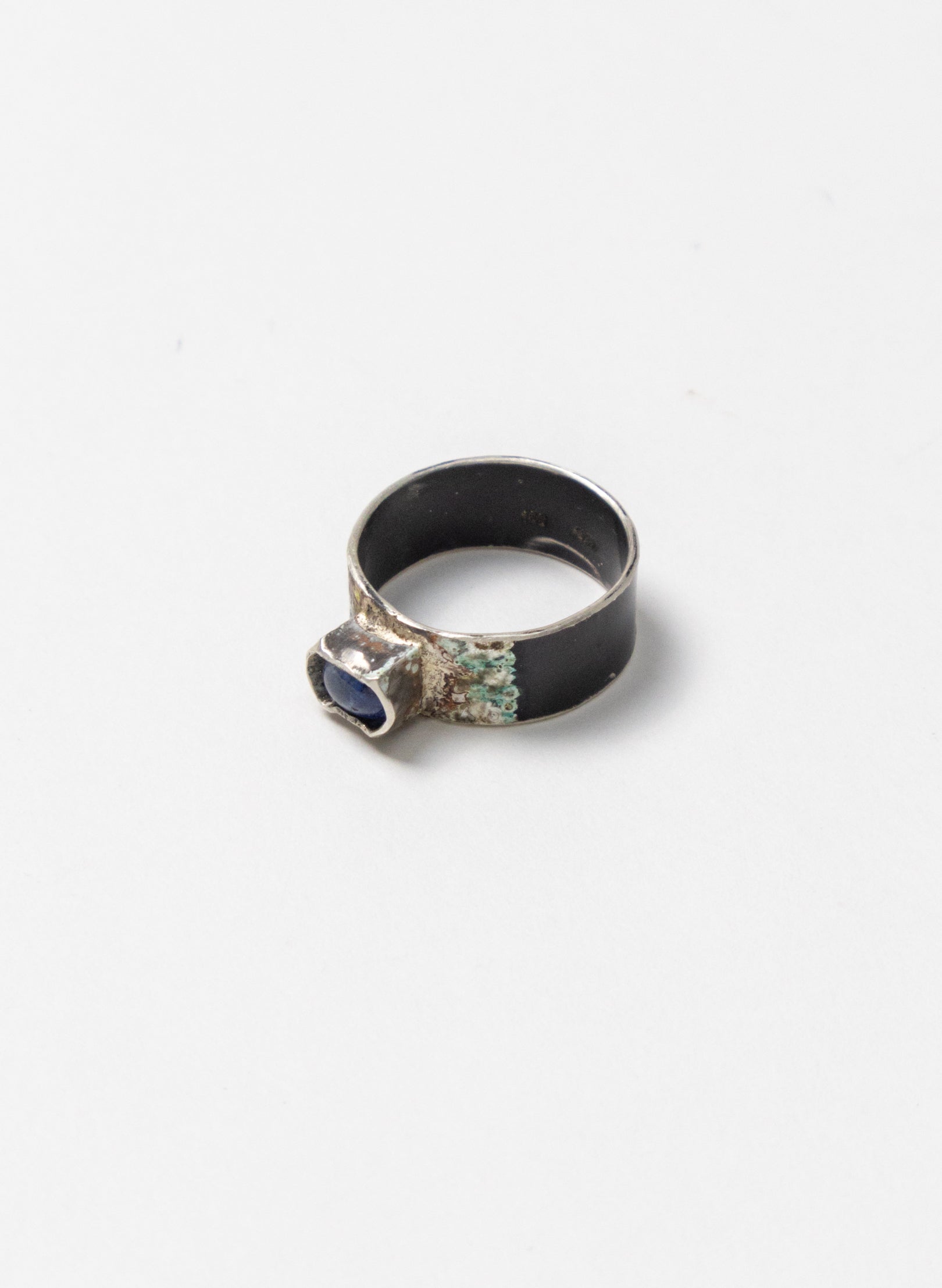 Blue Sapphire and Titanium Ring