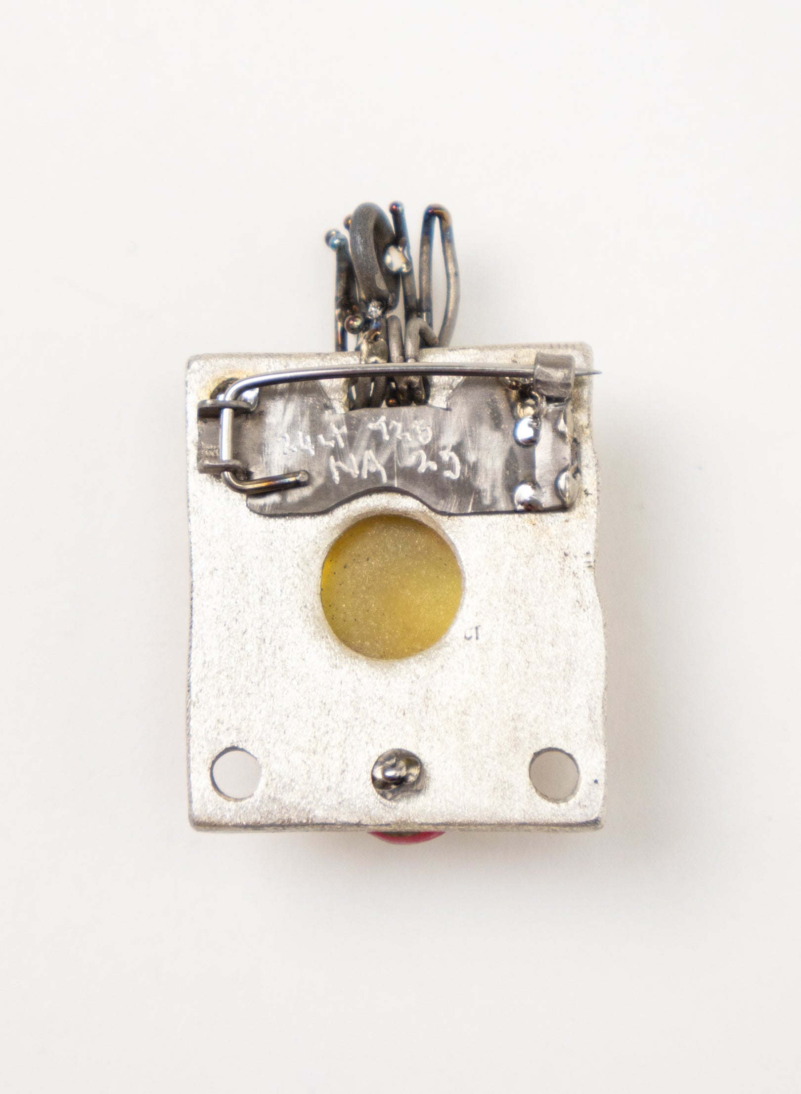 Amber, Pounamu and Silver Brooch