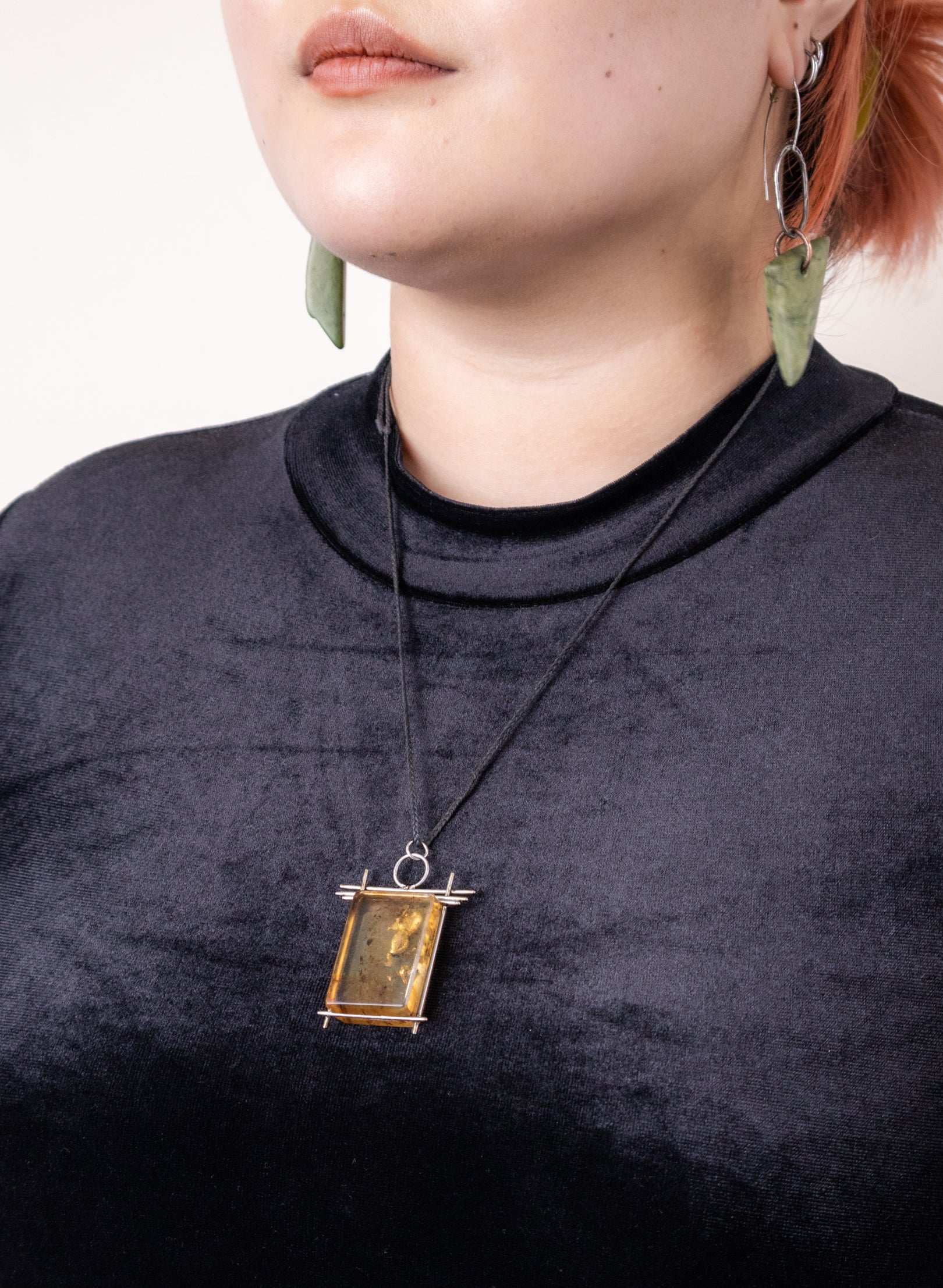 NZ Kauri Gum and Stainless Steel Necklace