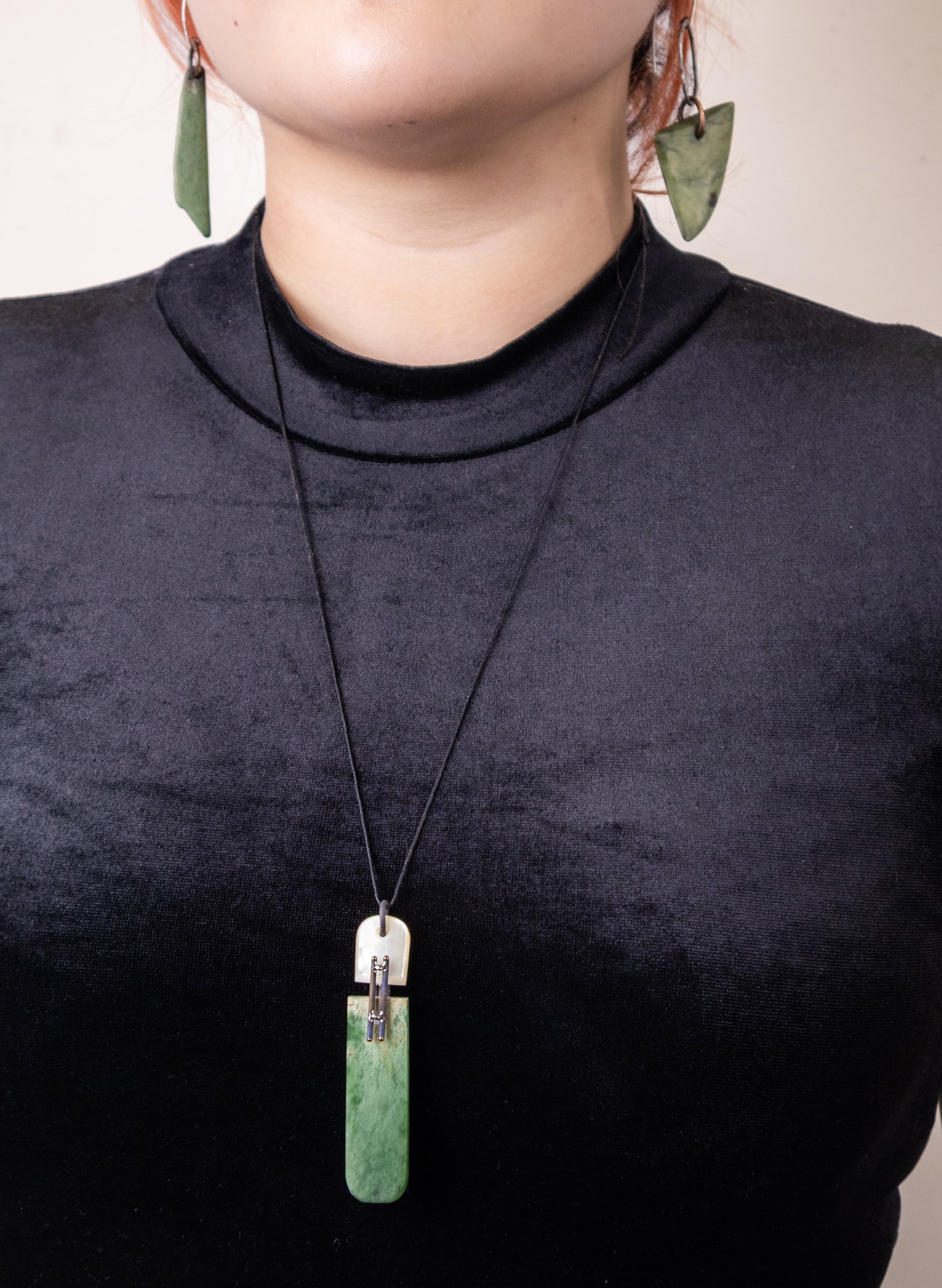 NZ Pounamu, Titanium and Mother Of Pearl Necklace