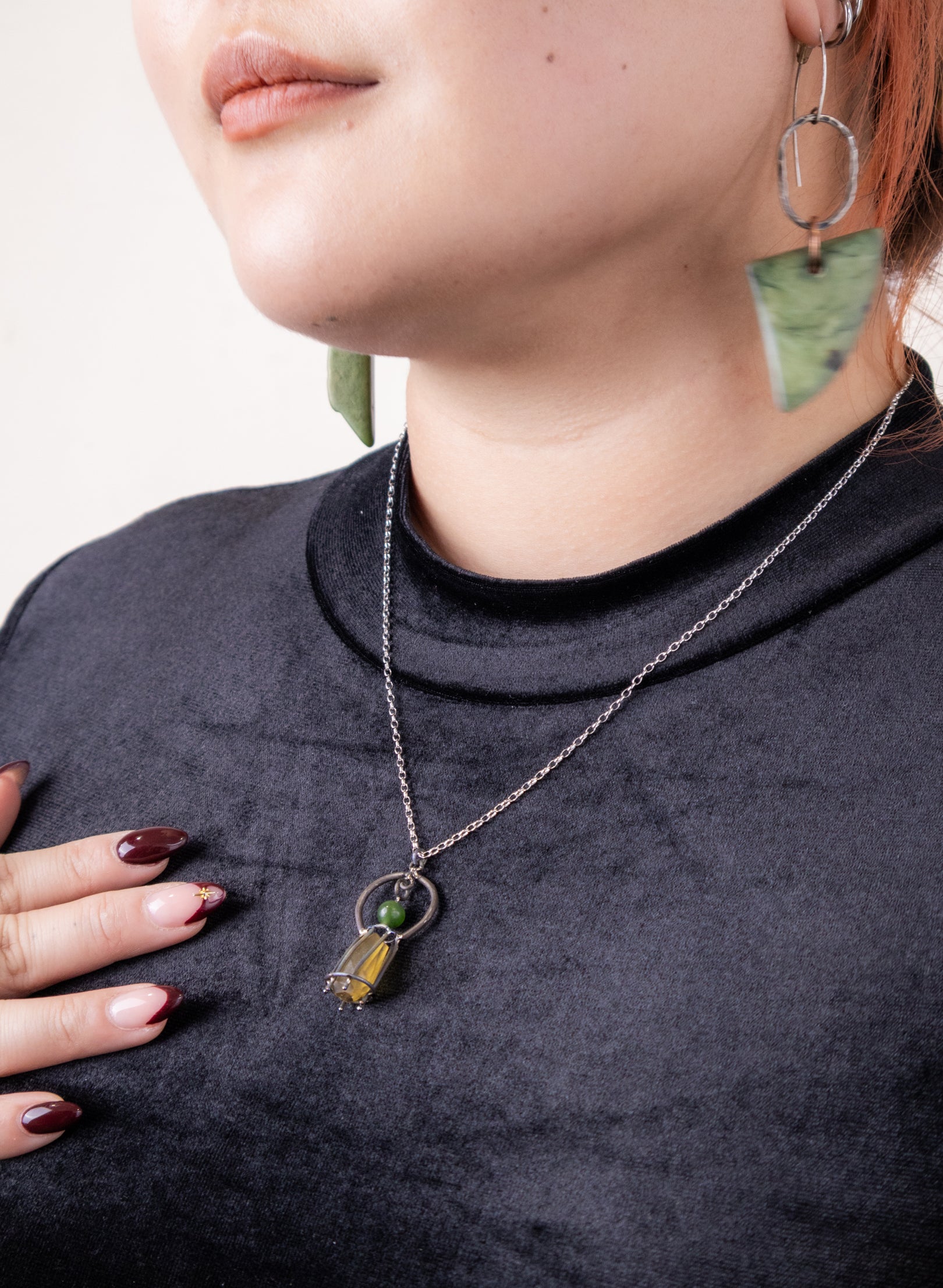 NZ Kauri, Pounamu and Stainless Steel Necklace