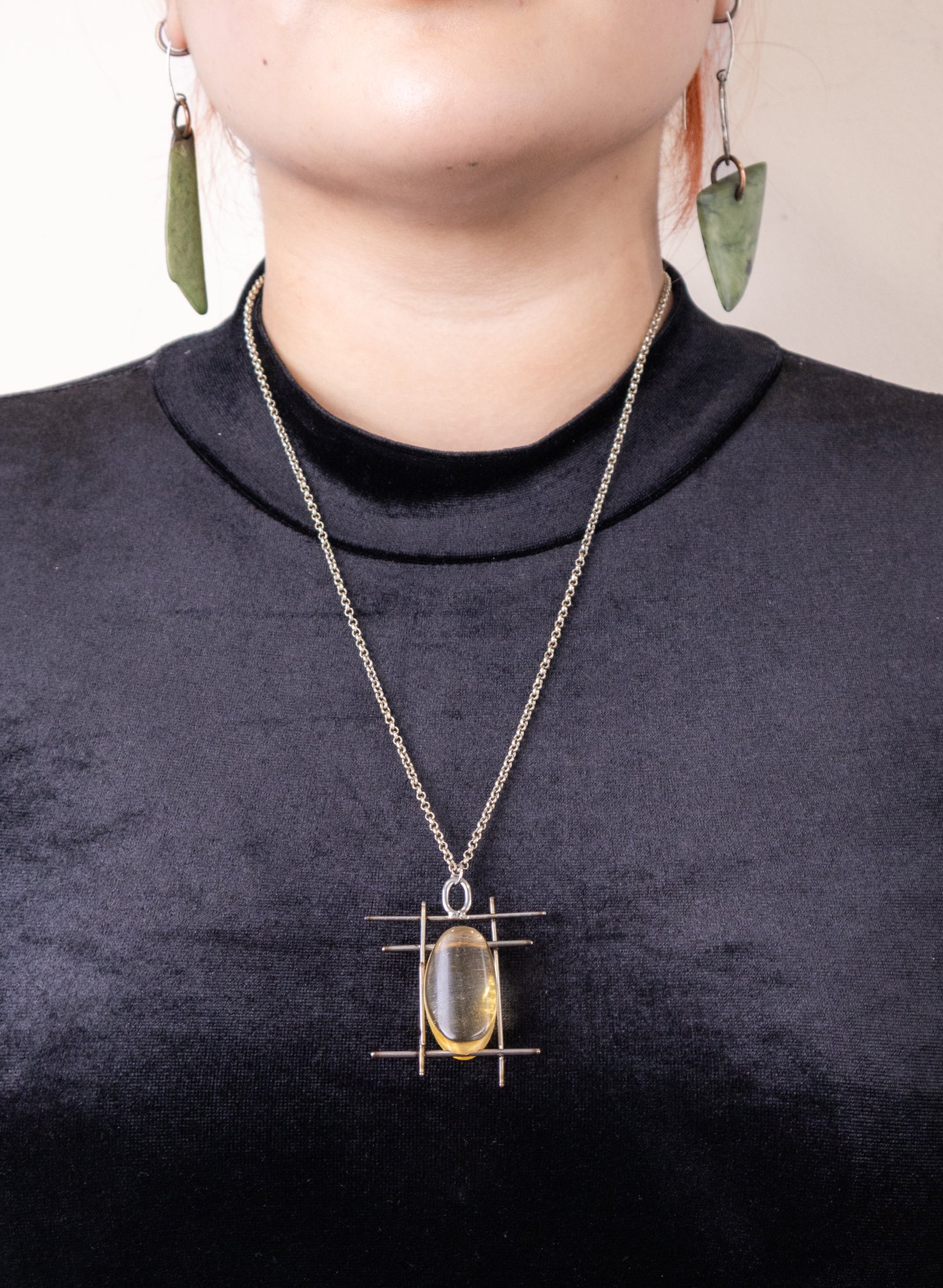 NZ Kauri Gum and Stainless Steel Necklace