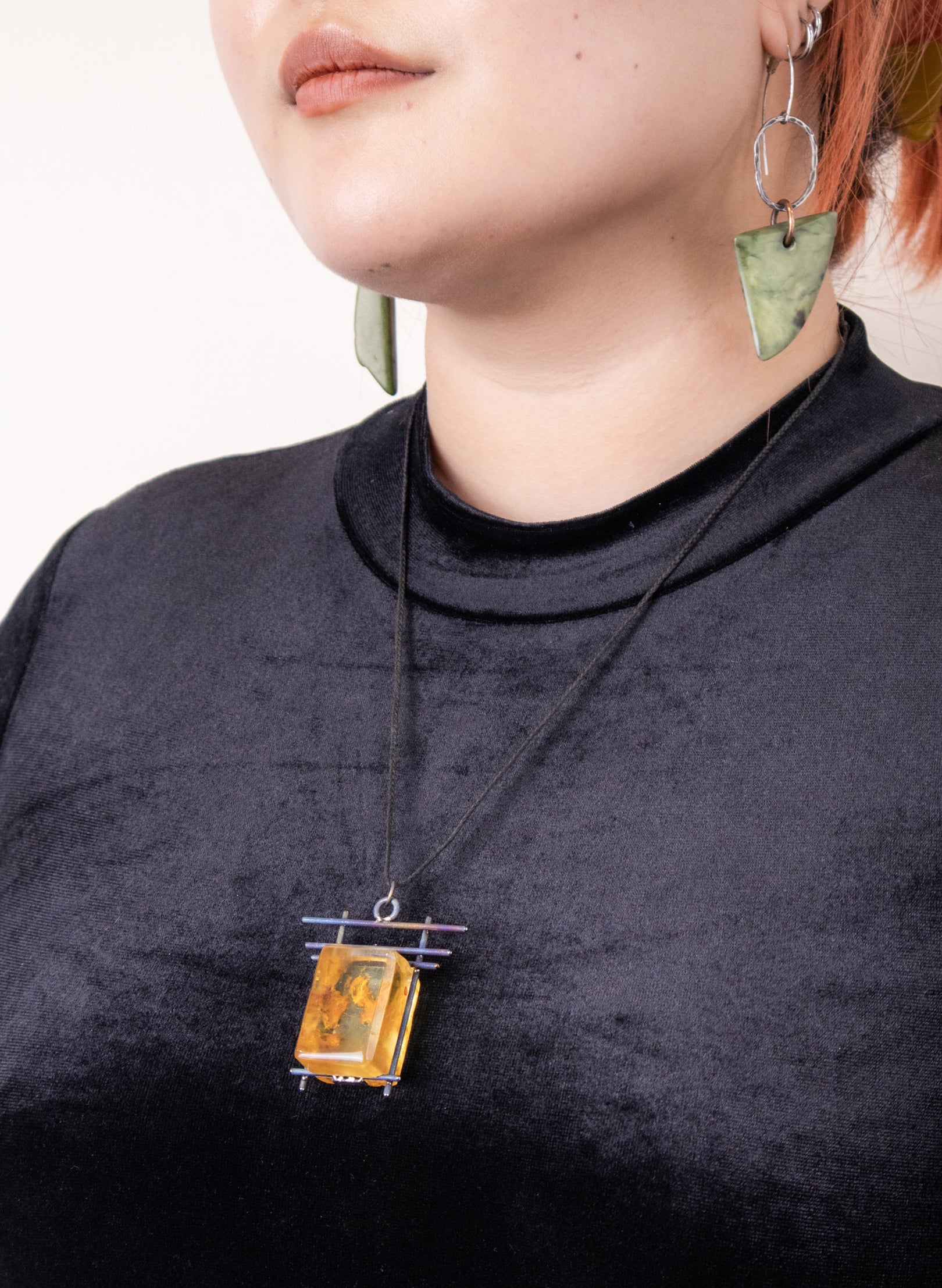 NZ Kauri Gum and Stainless Steel Necklace