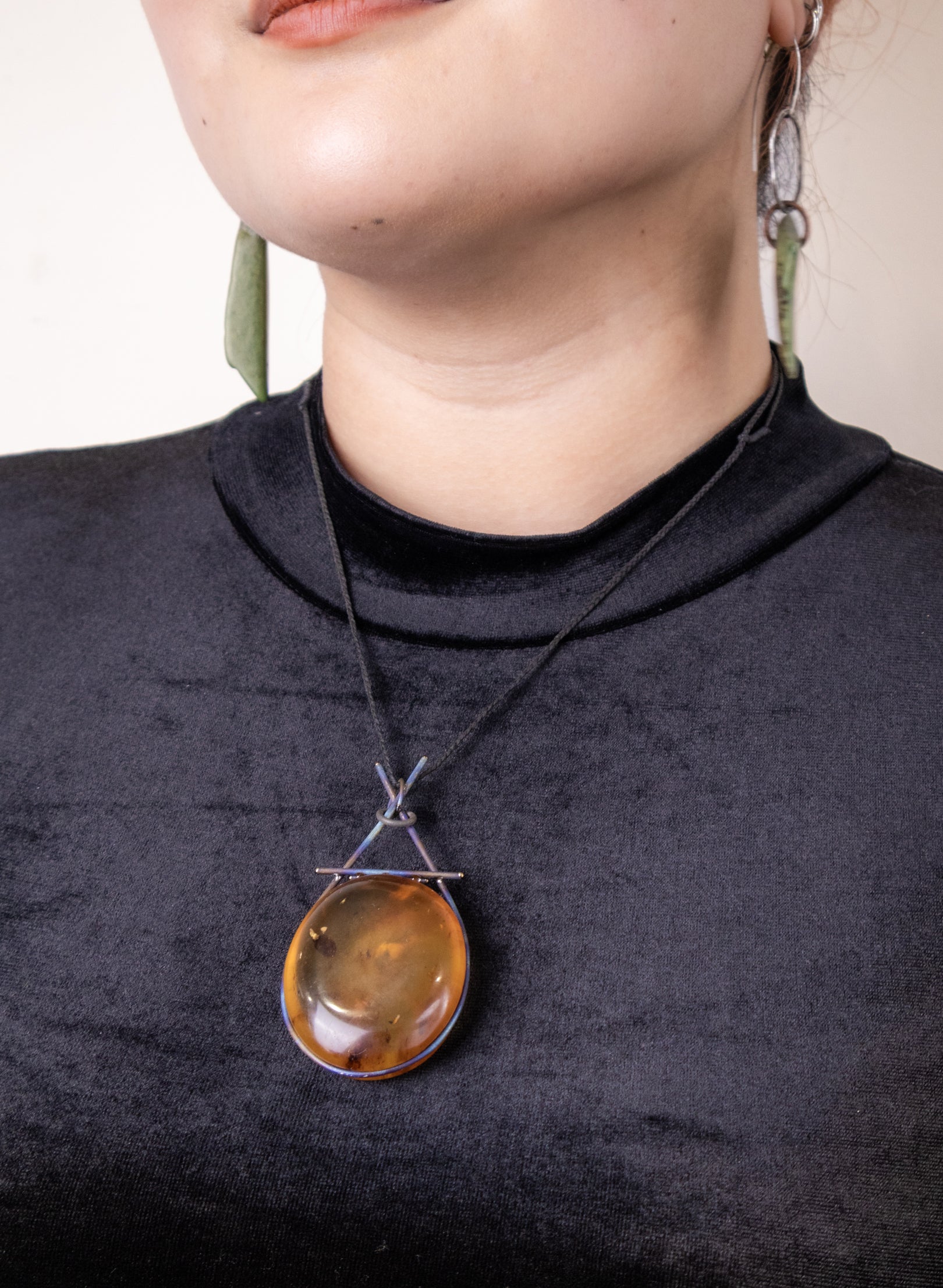 NZ Kauri Gum and Stainless Steel Necklace