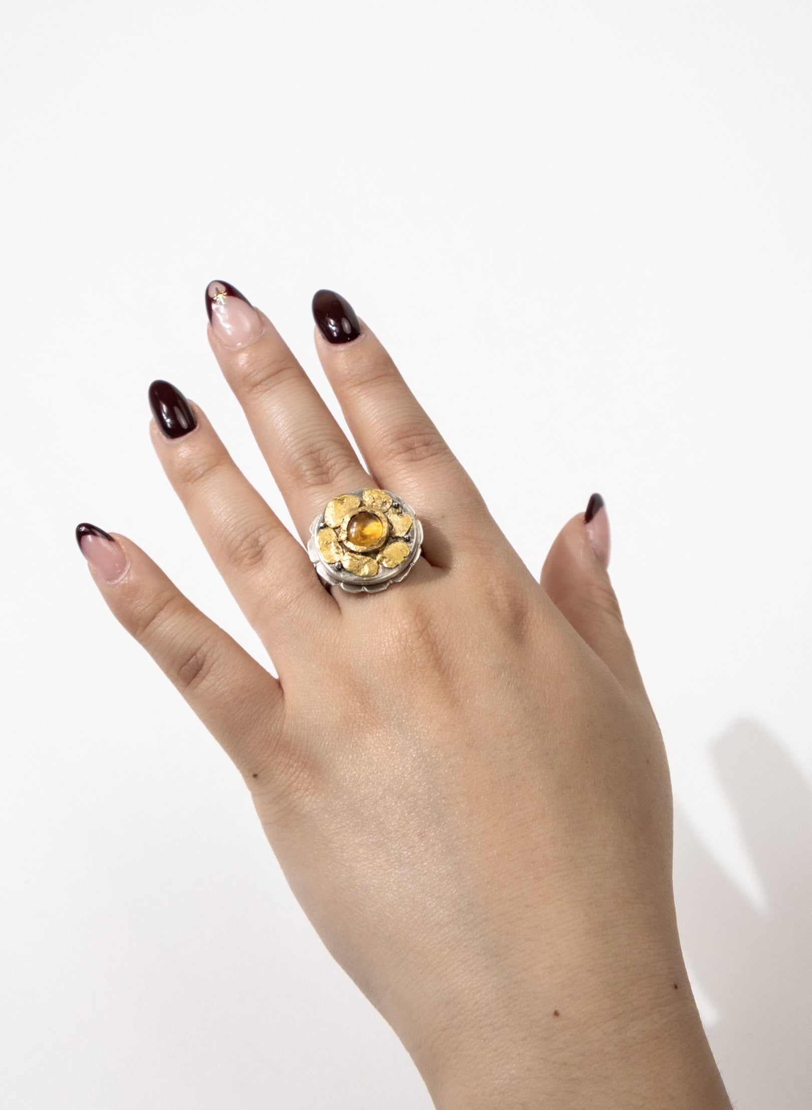 NZ Amber, Gold and Silver Ring